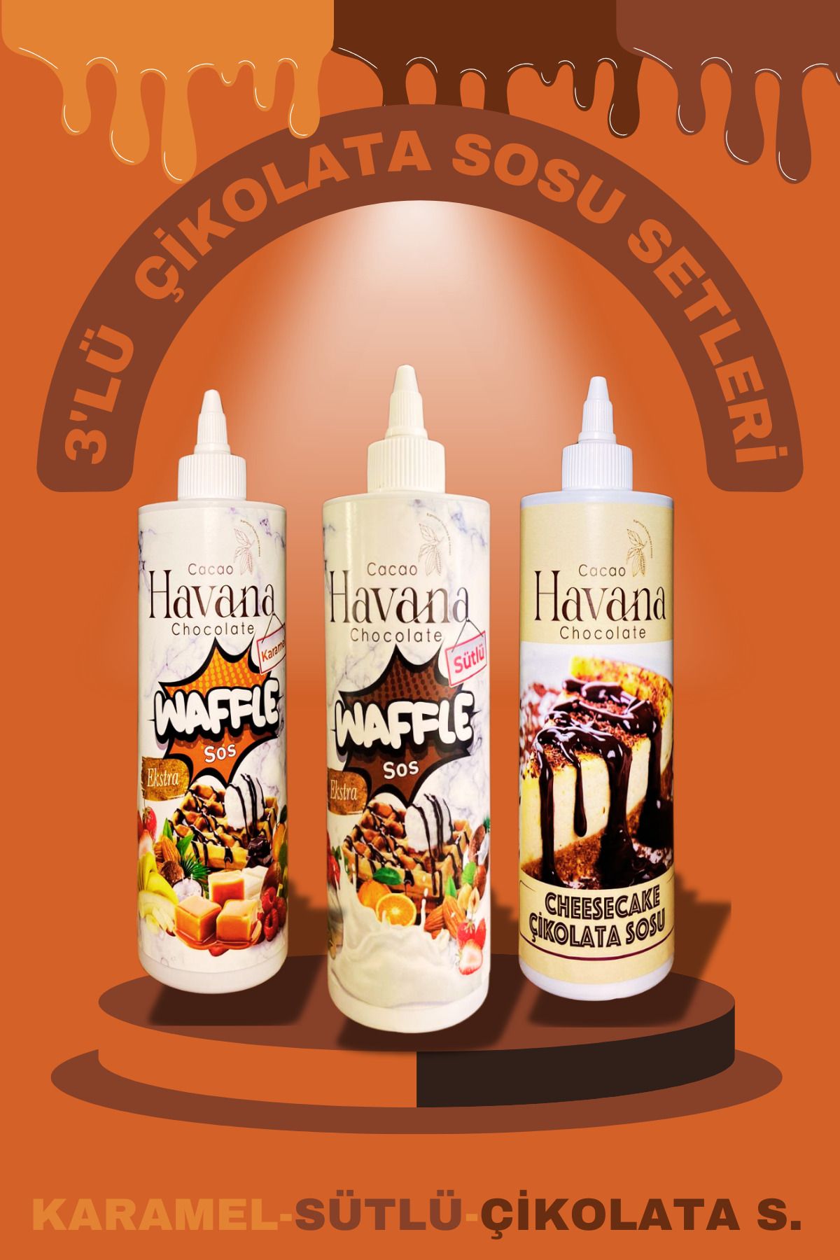 Cacao havana ÇİKOLATA SOS SÜTLÜ-KARAMEL-ÇİKOLATA SOS 3'LÜ PAKET WAFFLE-KREP-PANKEK-KRUVASAN SOS 3x400GR