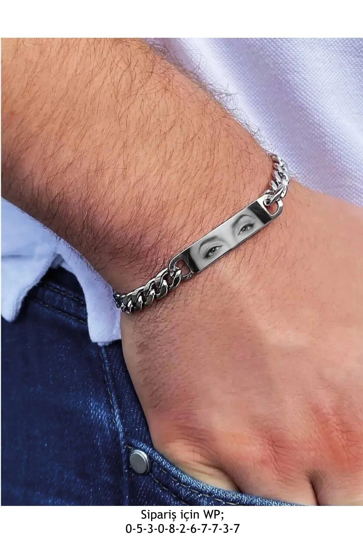 Sakura Accessories Kişiye Özel Göz Portreli Çelik Hediyelik Zincir Bileklik