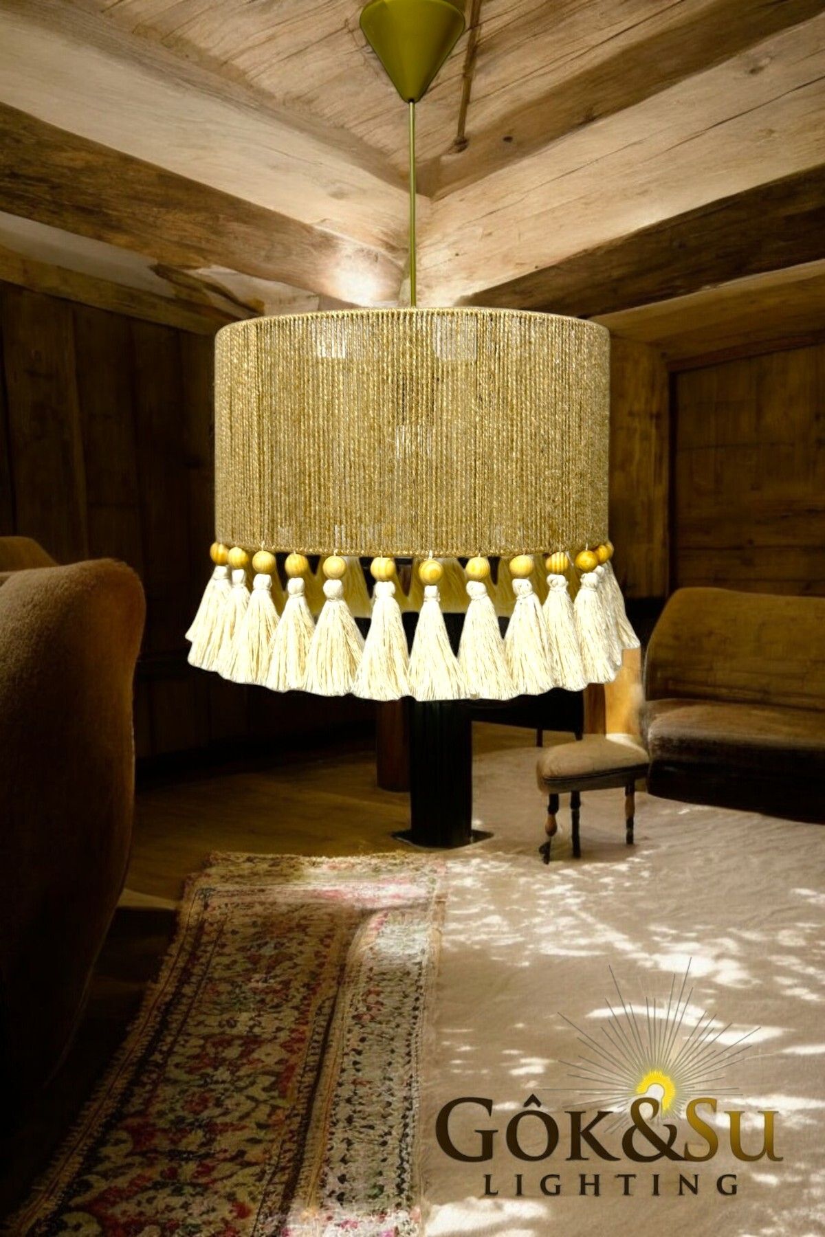 Göksu Lighting-Thin Jute Chandelier - Rustic, Bohemian, Wicker, Macrame and Tassel Chandelier 3