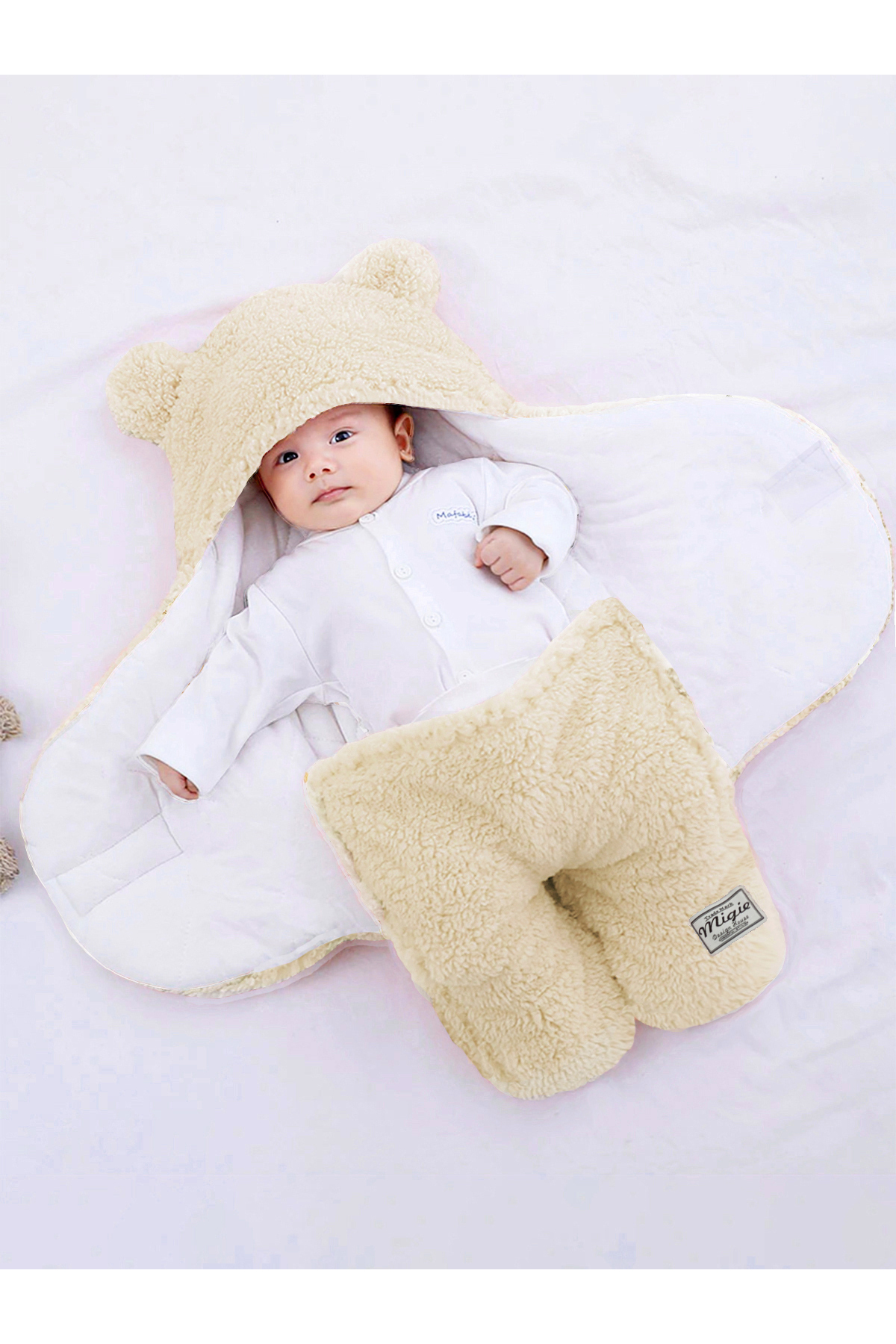 migie 0-4 Ay Bebek Dış Kundak Uyku Tulumu Kıvırcık Wellsoft Peluş Fildişi fotoğrafı 2 (önizleme)