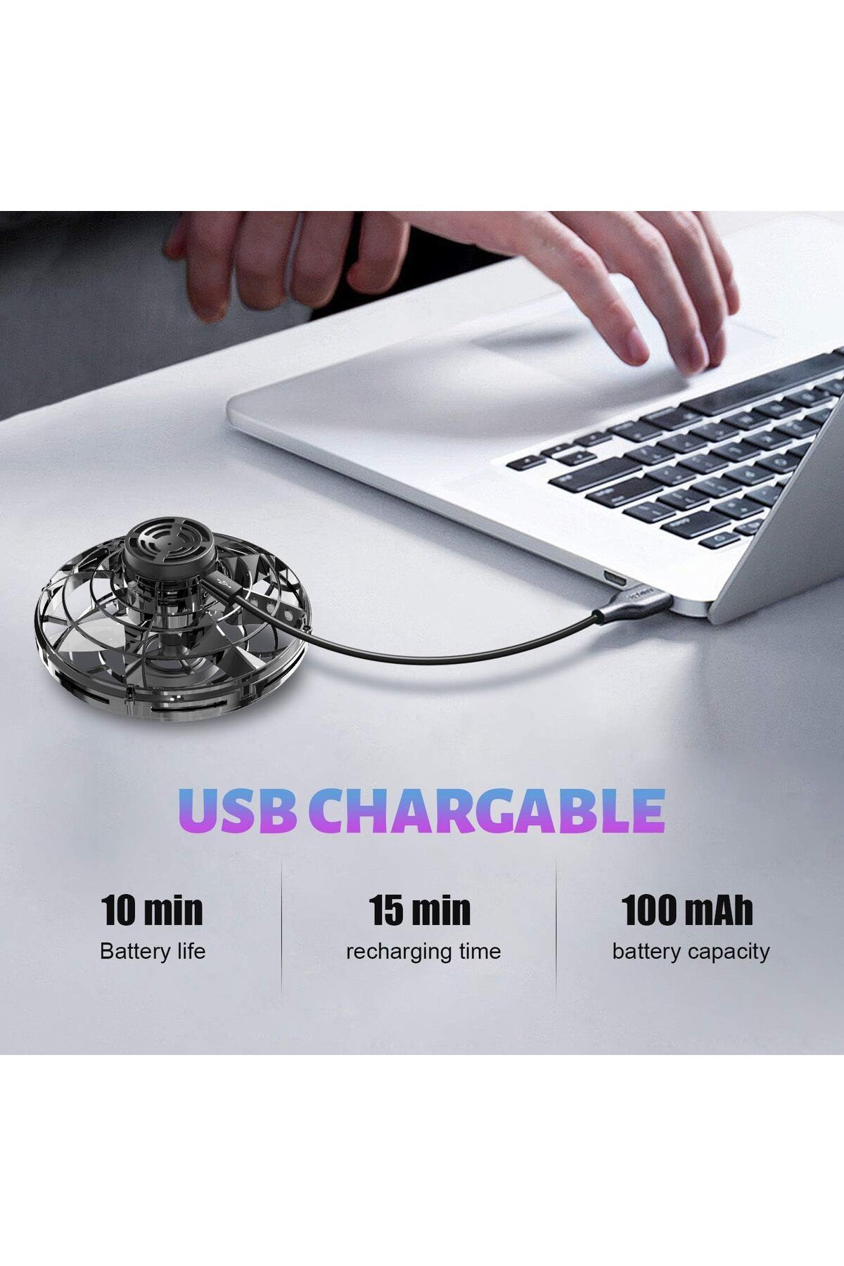AWH-Hand Operated Mini Drones, Fidget Spinner with Lights, UFO Flying Toy for Kids 8+, Black 5