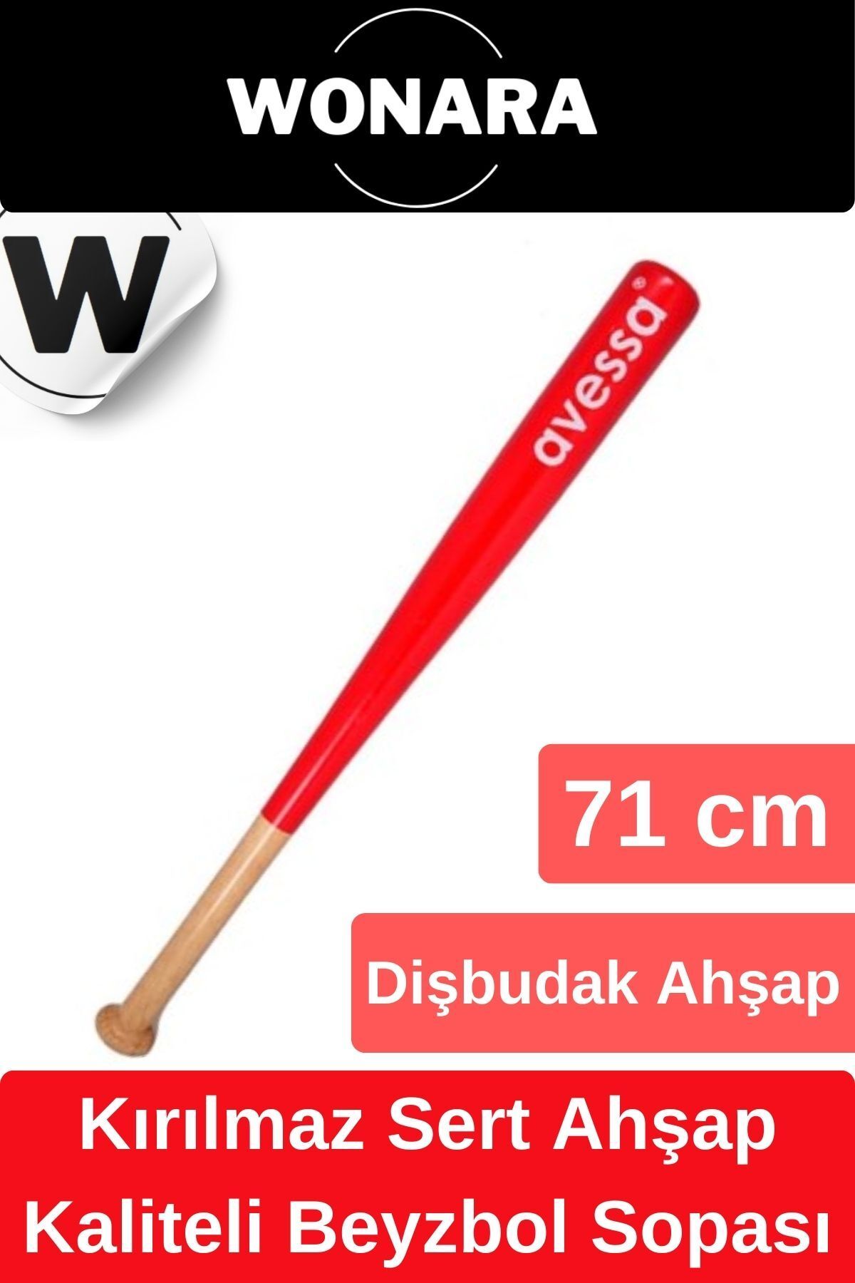 Wonara Özel Üretim Dayanıklı Kırılmaz Ahşap 71 cm Mükemmel Kavrayışlı Kaliteli Beyzbol Sopası