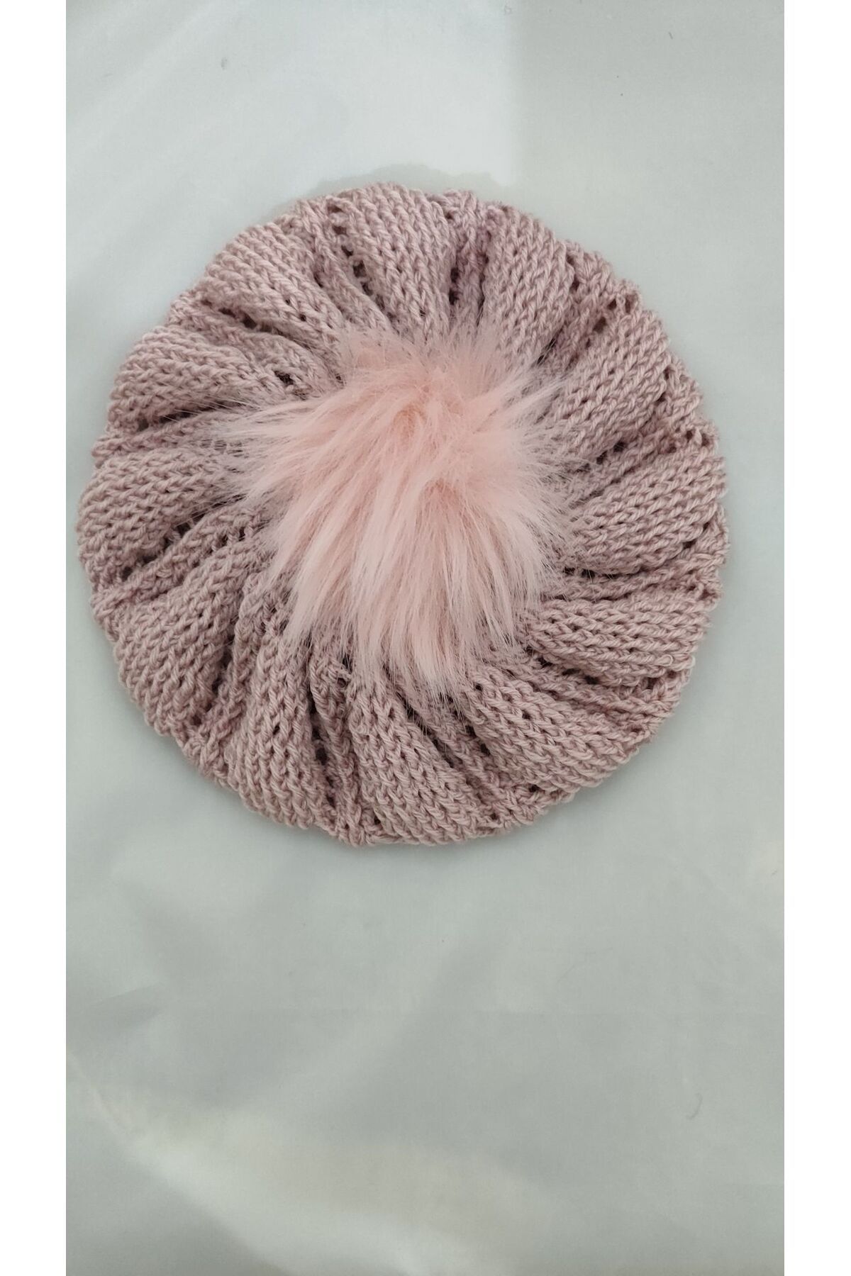 drt tasarım-Hand Knitted Crochet Design Powder Color Painter Beret with Pompom 6