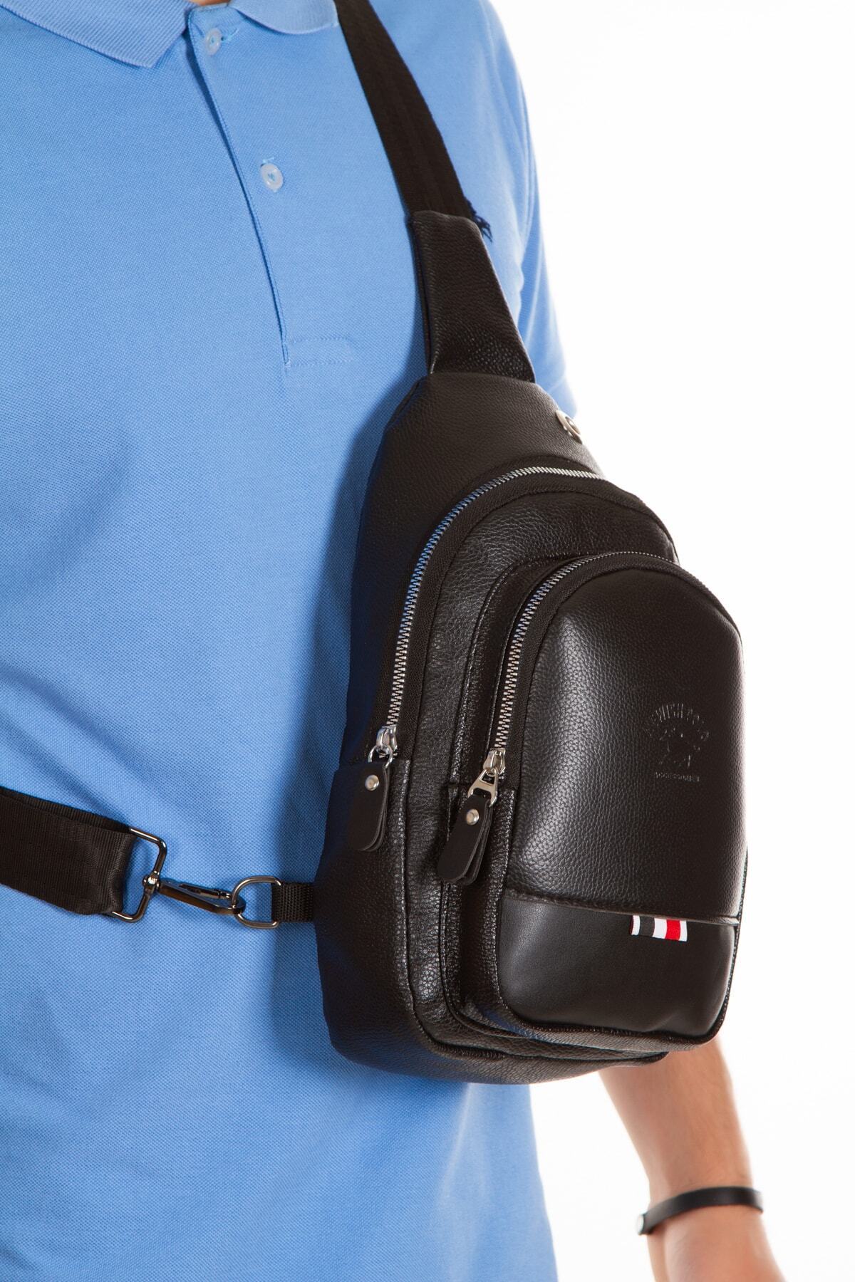 NEWISH POLO ACCESSORIES Newish Polo Deri Unisex Çapraz Askılı Çanta Göğüs Çanta Kulaklık Çıkışlı Omuz Çanta Günlük Tek Kol görsel 8