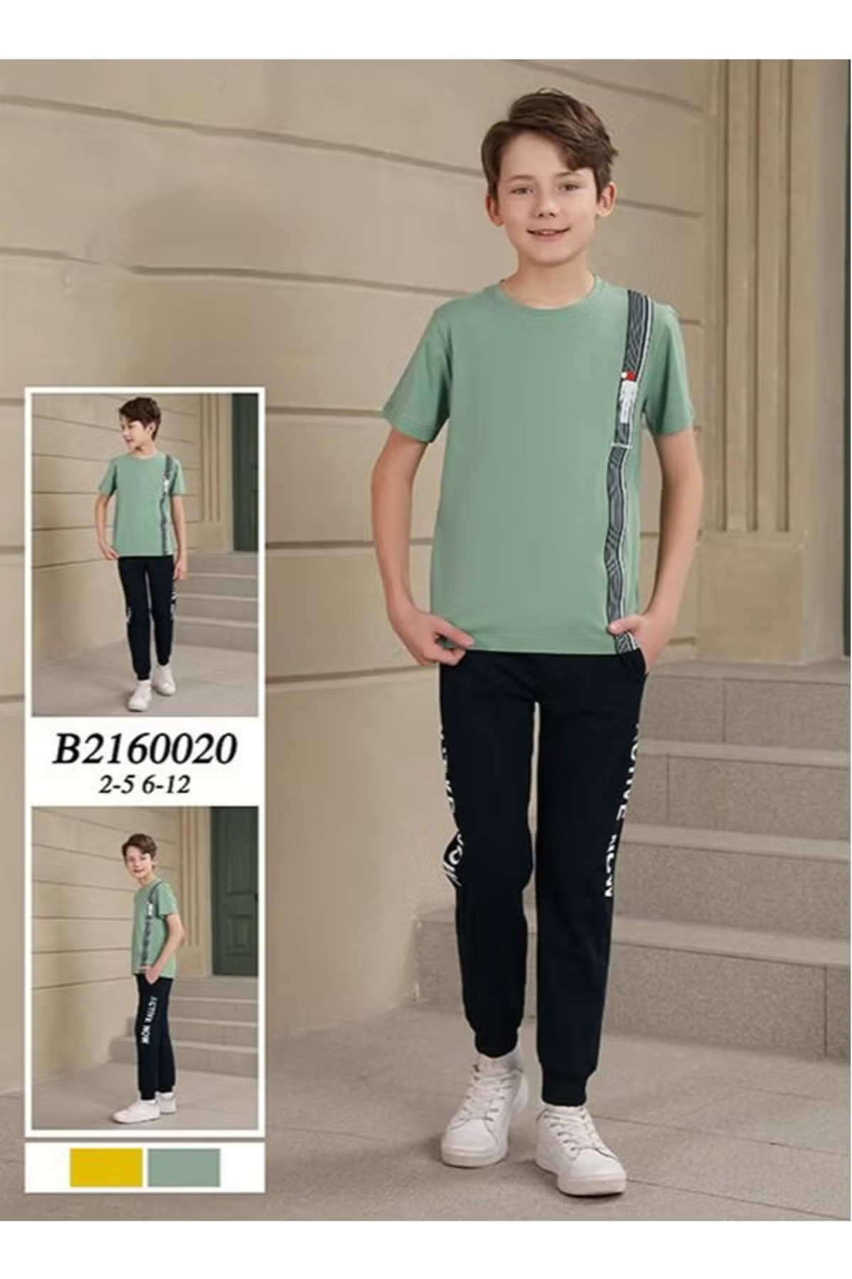 Generic-Boys' black and green two-piece set 1