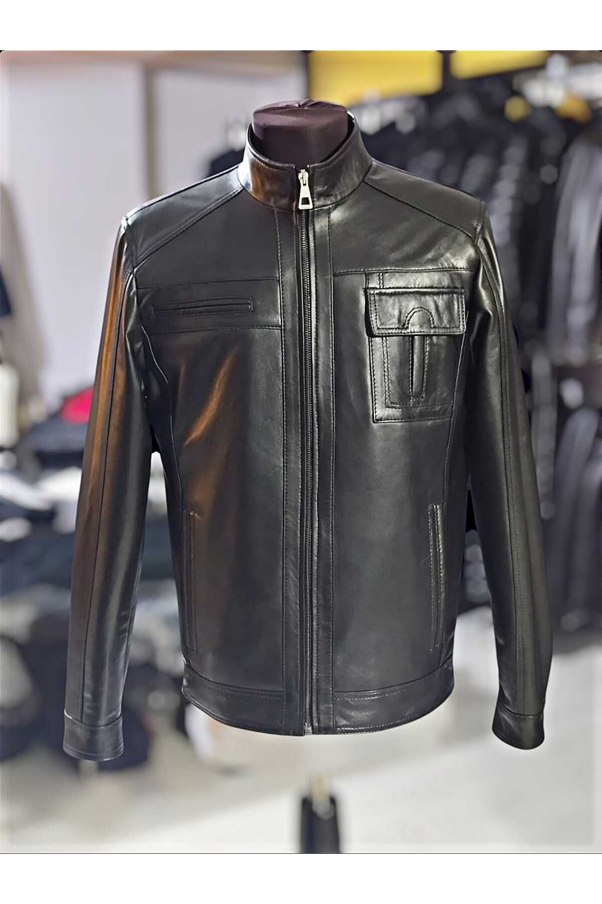 LEATHER HOUSE Erkek Siyah Hakiki Deri Mont Dik Yaka