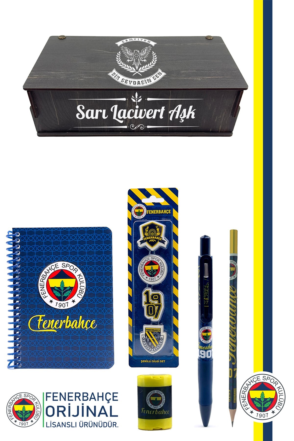Fenerbahçe Orijinal Lisanslı Kalem Kalemtraş Bloknot Silgi Hediyelik Set