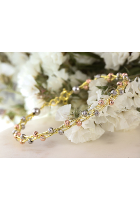 jingle bells Dorika Altın Yaldızlı 925 Ayar Gümüş Örgü Bilezik 3 Renkli Doris...