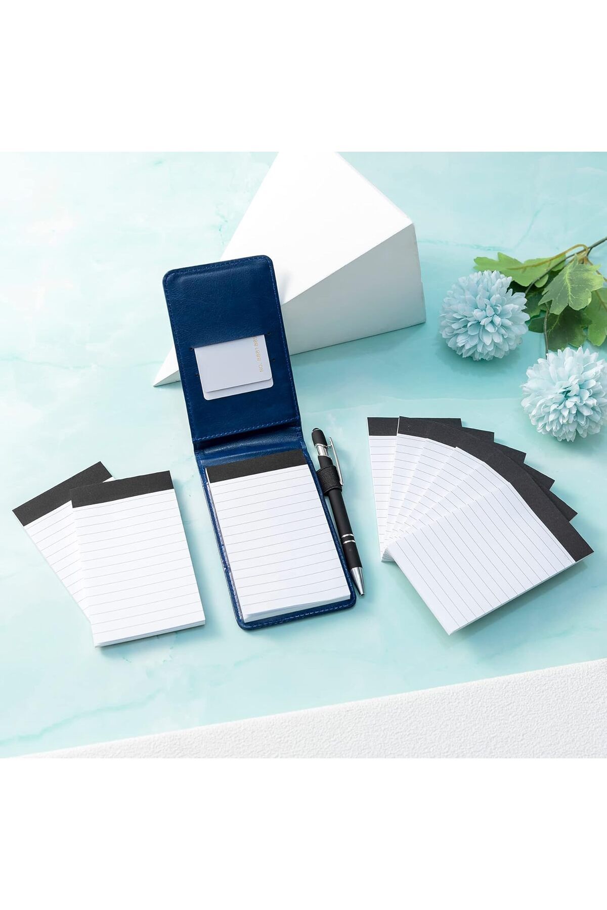 fulina-7 Pcs Small Pocket Notepad Holder Set with Pen,Mini Portable Leather Notebook for Offices,Blue 6