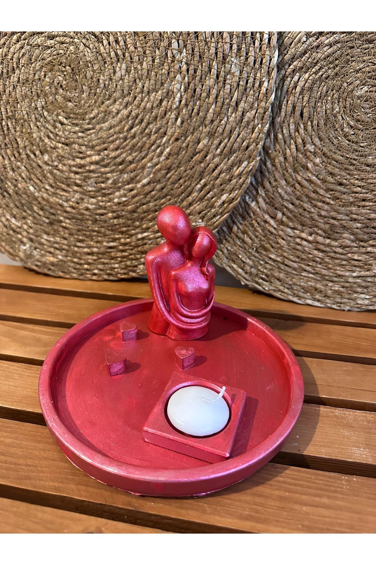 Sevgiliye Hediye Aşıklar Figürlü Alçı Mumluk - 2