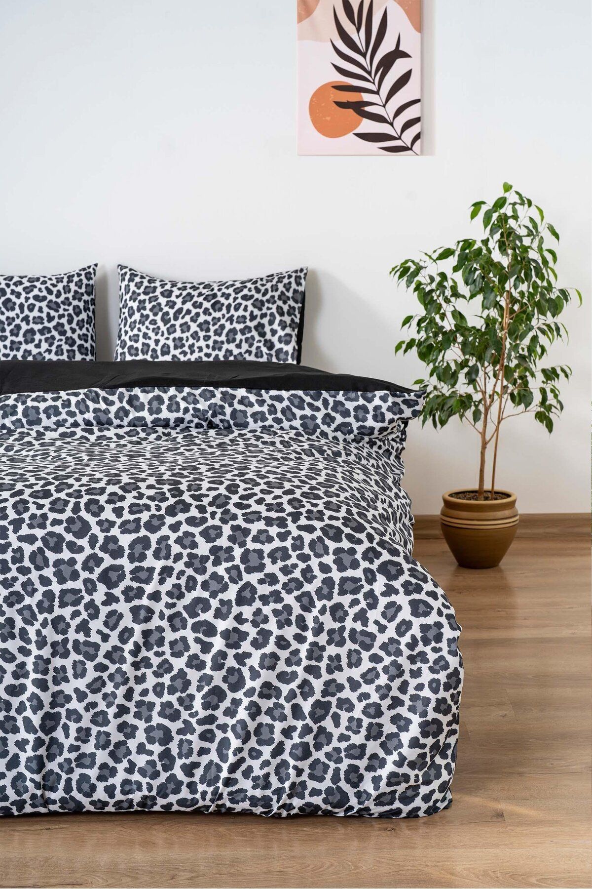 Rivaİstanbul-Leopard Print Black Cotton Double Duvet Cover Set 1