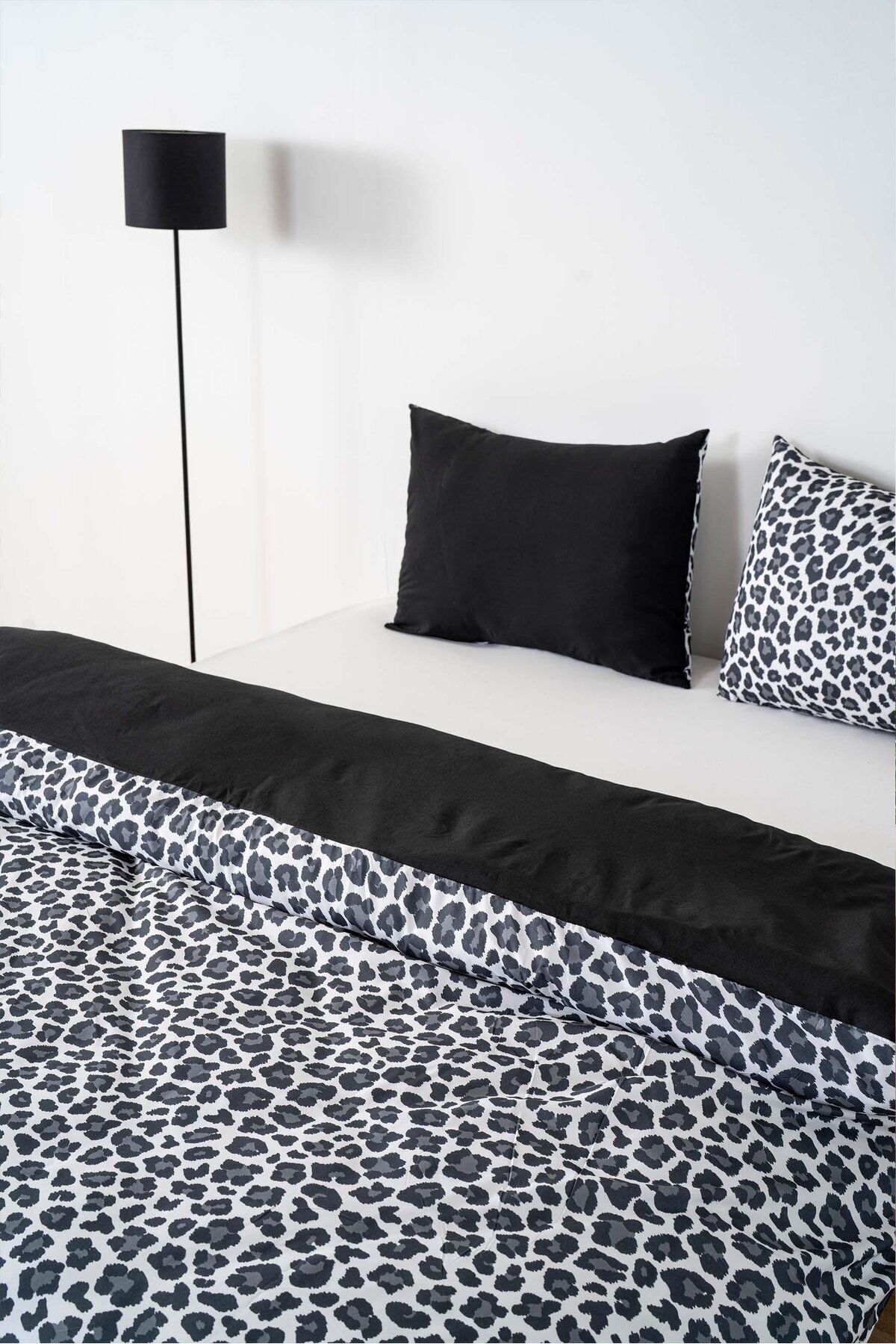 Rivaİstanbul-Leopard Print Black Cotton Double Duvet Cover Set 5