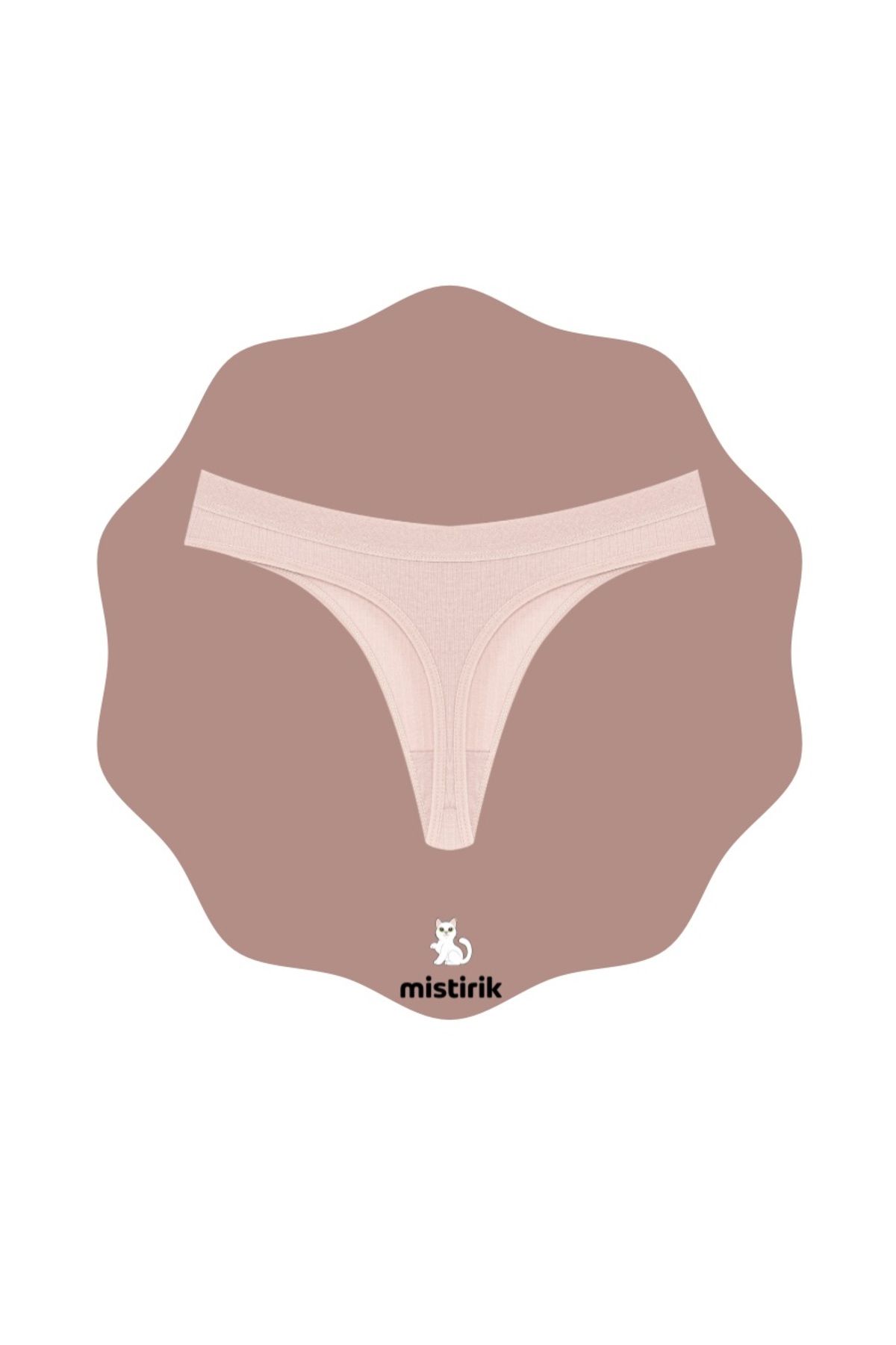 MİSTİRİK-Paulo Model Ribbed and Stretchy Soft Fabric String Panties Light Pink Color 2