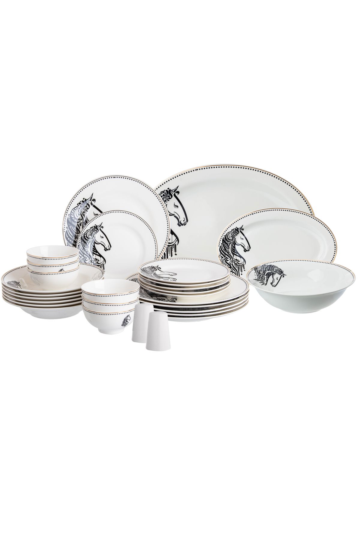 HIC-Porcelain Dinner Set With Black and Gold Design 29 piece 1