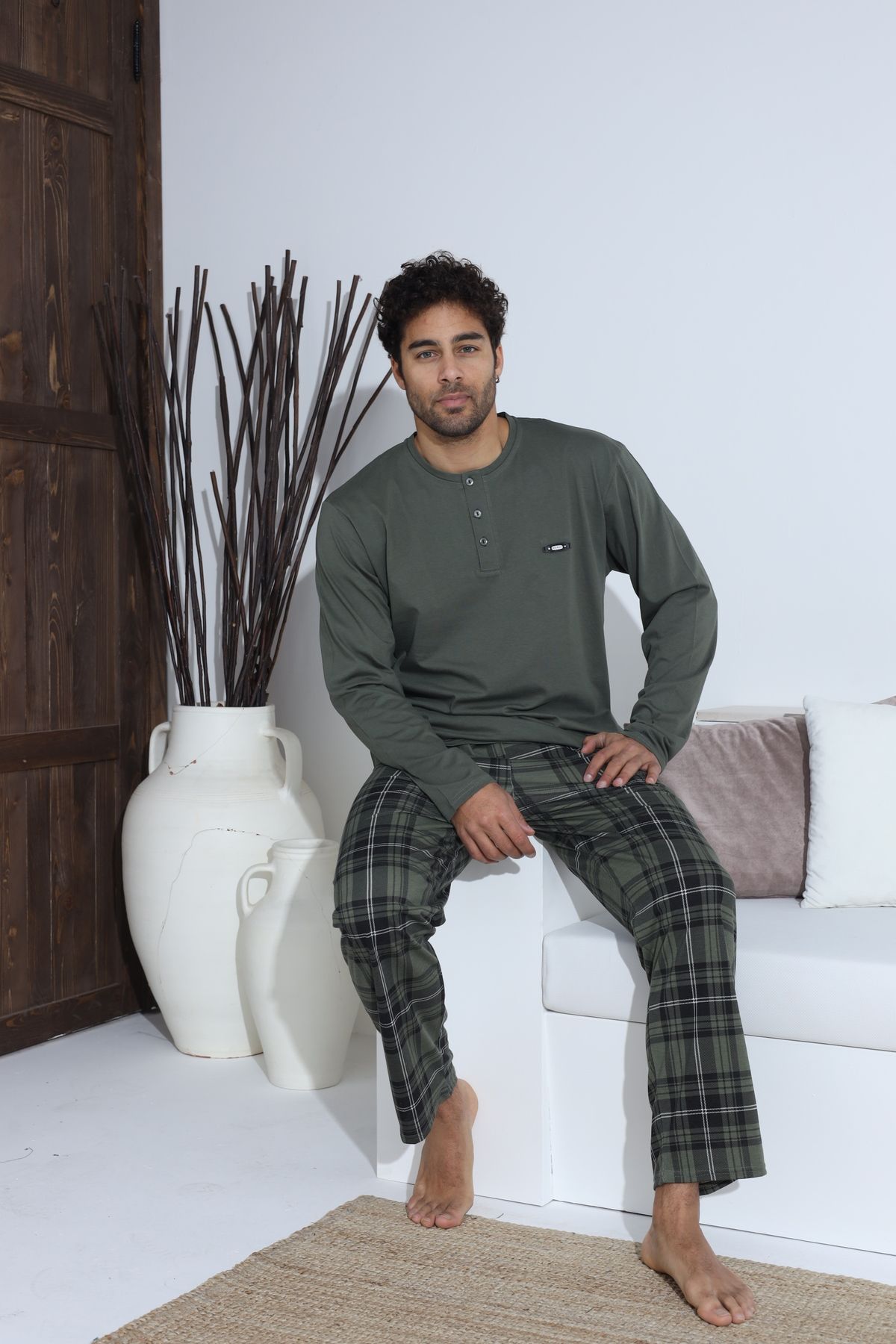 CALİA-Men's Combed Single Jersey Long Sleeve Pajama Set 1