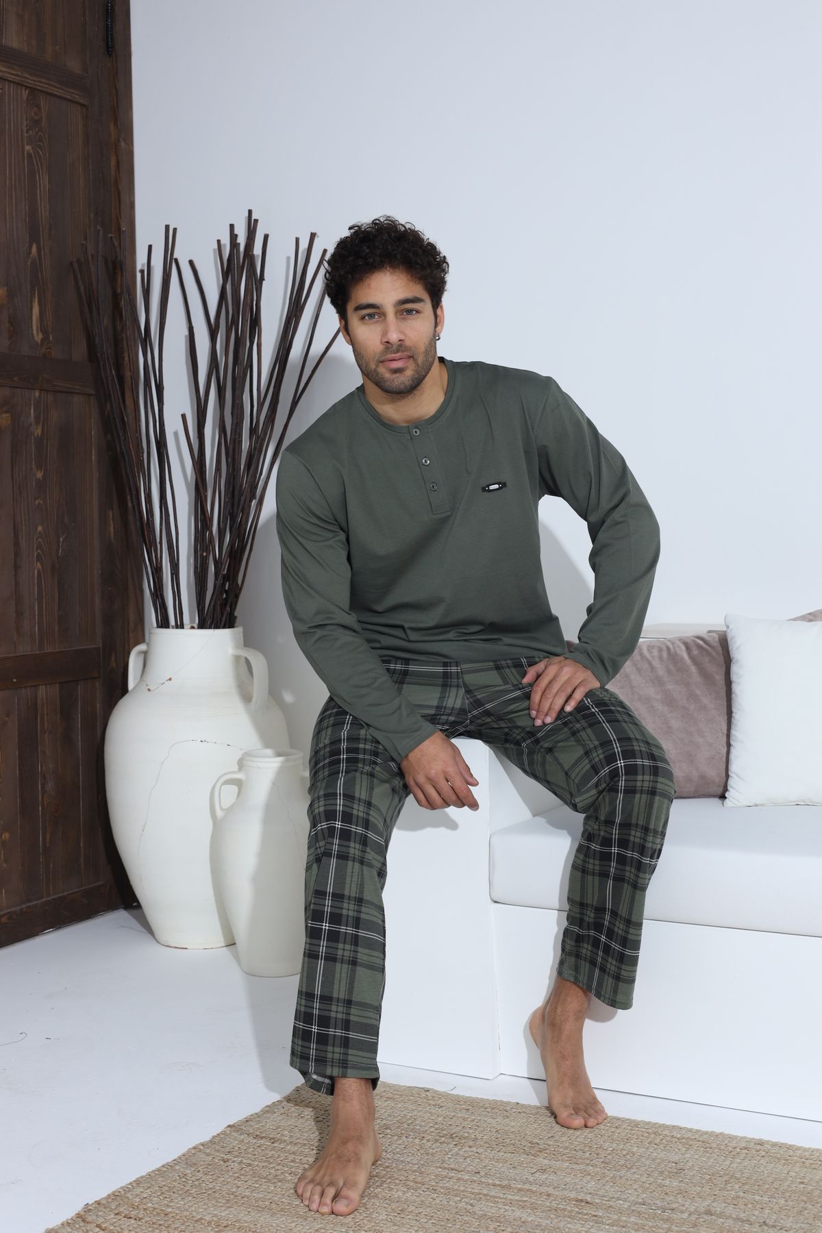 CALİA-Men's Combed Single Jersey Long Sleeve Pajama Set 5