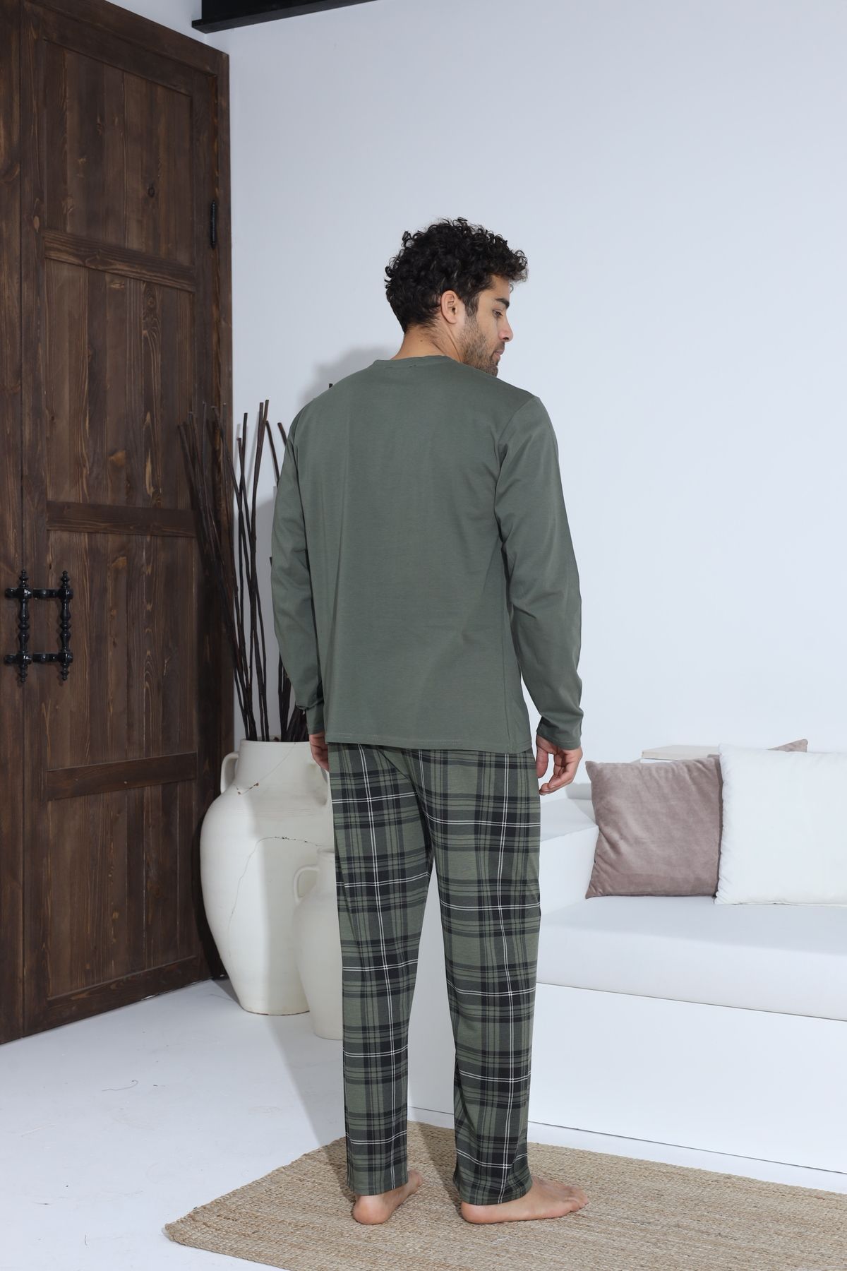 CALİA-Men's Combed Single Jersey Long Sleeve Pajama Set 7