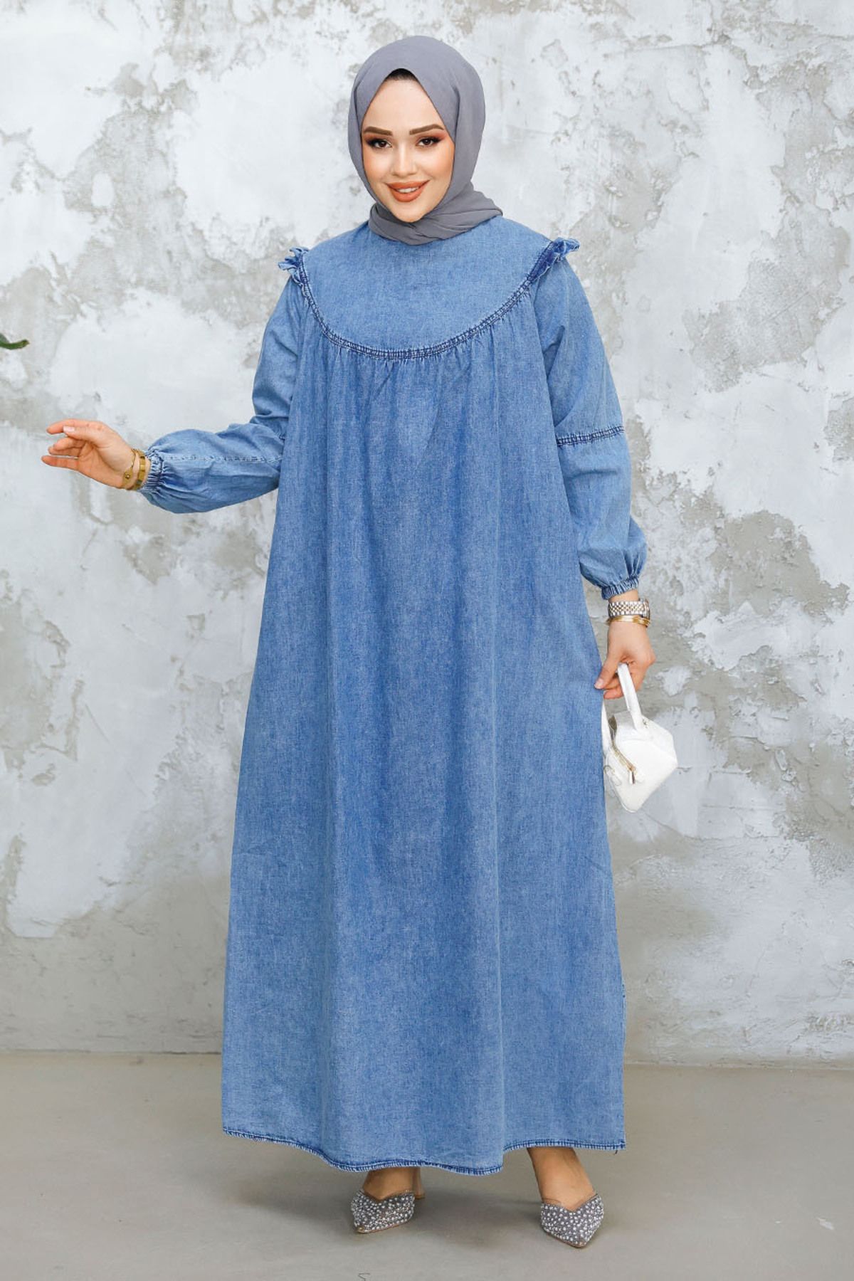 Neva Style-Rochie de denim albastru Hijab - 19140M 1