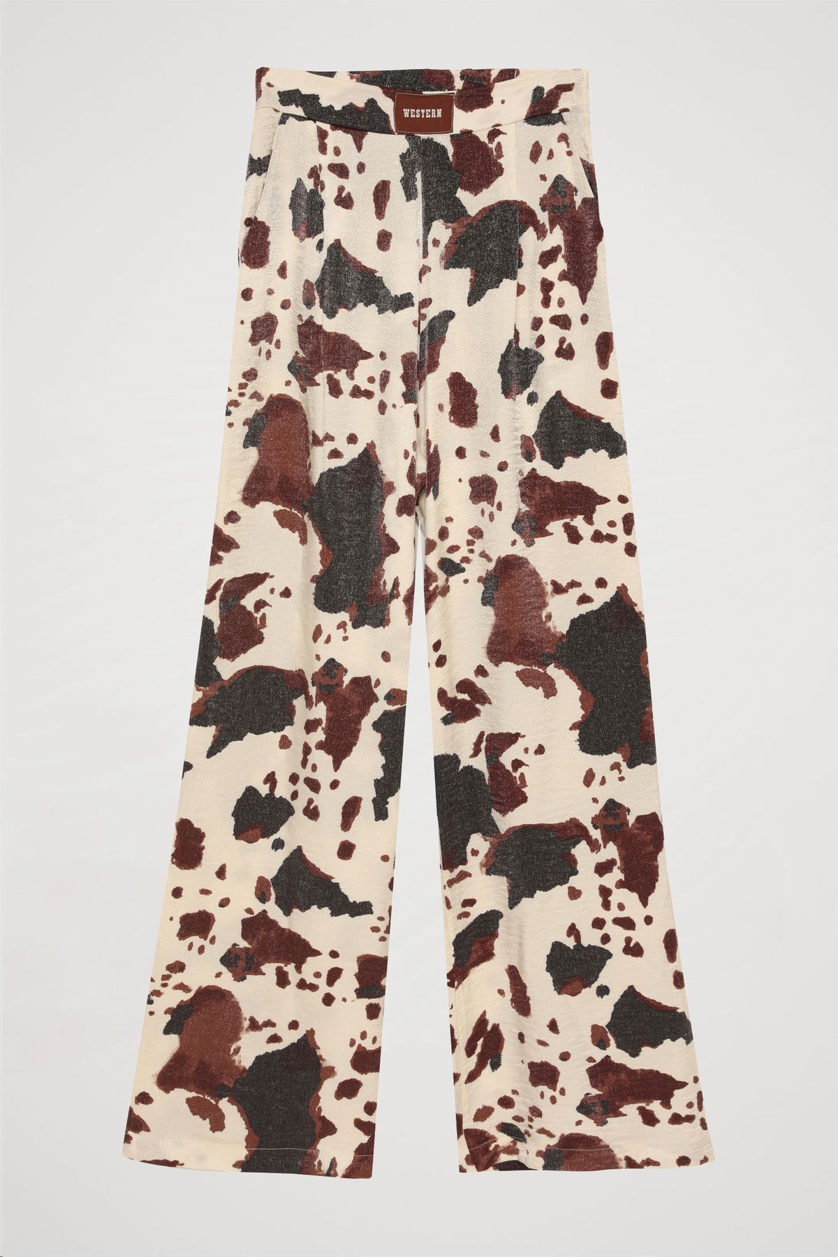 Quzu-Ecru Wide Leg Trousers - Stain Patterned 2