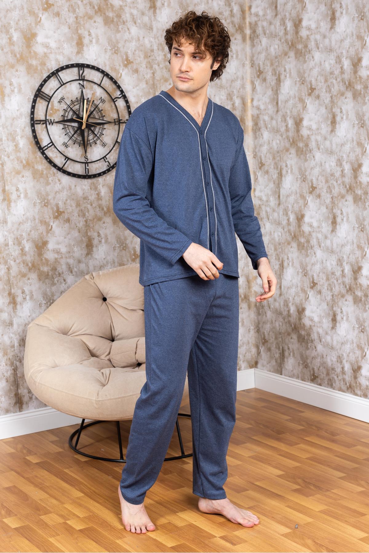 Mutlu City Erkek Boydan Düğmeli Yüksel Kalite Pamuk Pijama Takımı 16511 görsel 2
