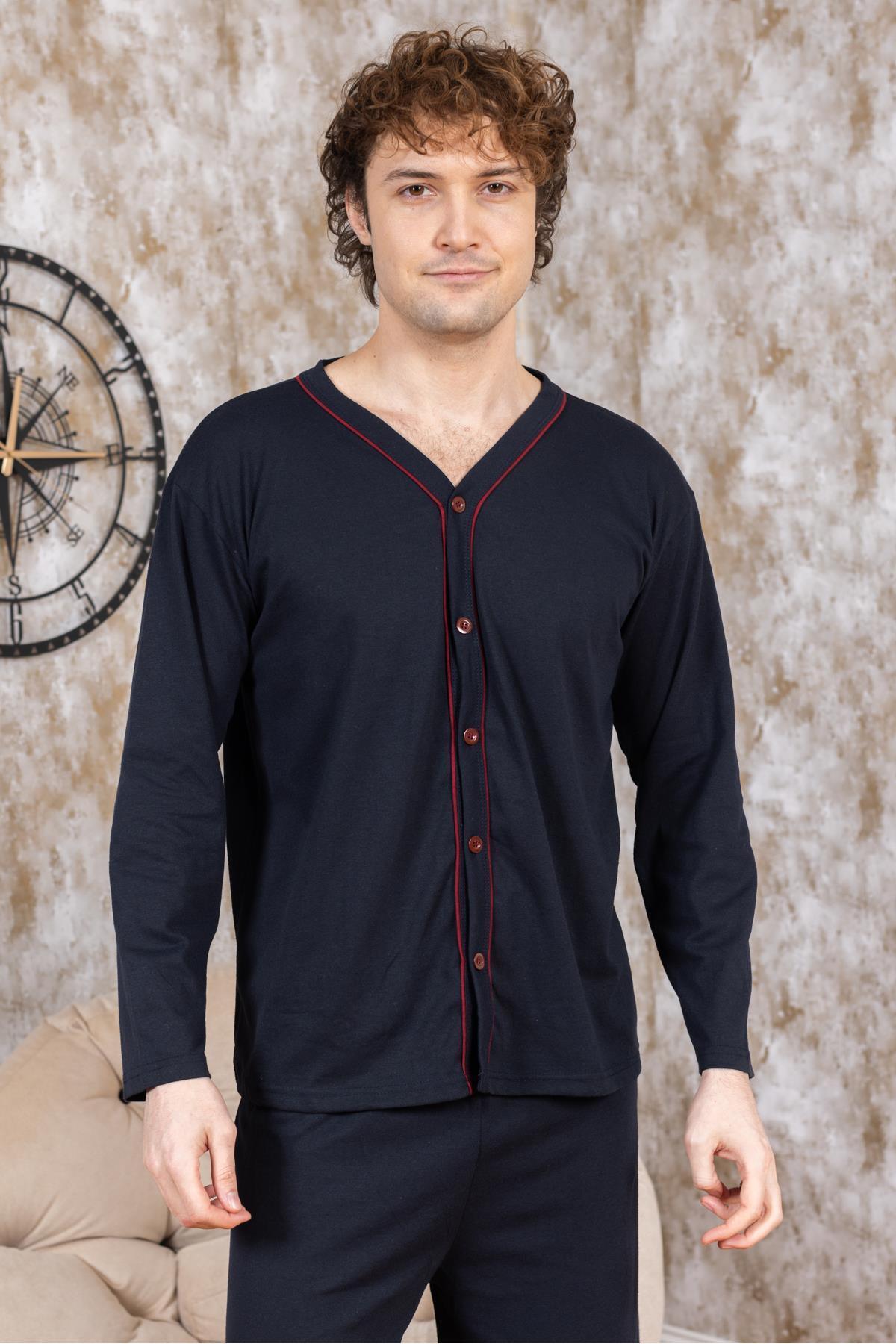 Mutlu City  Erkek Boydan Düğmeli Yüksel Kalite Pamuk Pijama Takımı 16511 - Görsel 7