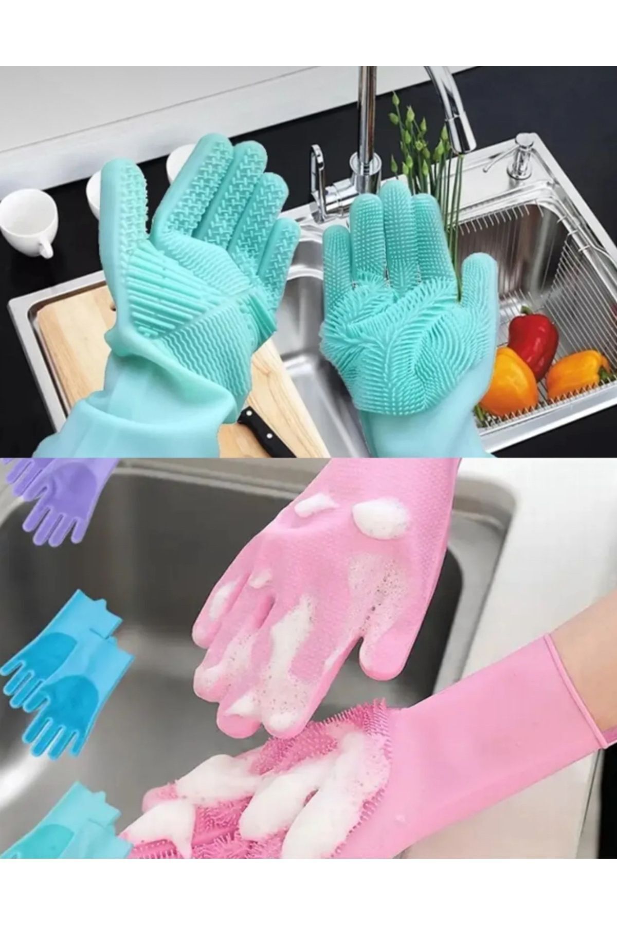 etteminönütoptanticaret Sihirli Silikon Çok Amaçlı Banyo Tuvalet Mutfak Bulaşık Temizleme Araç Yıkama Eldiveni