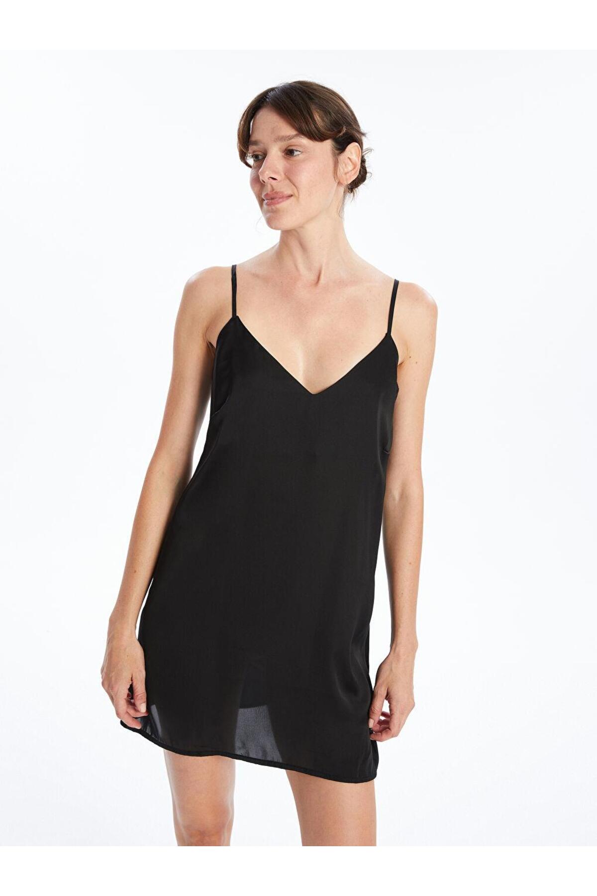 LC Waikiki V Yaka Düz Askılı Saten Kadın Fantezi Gecelik (W4)