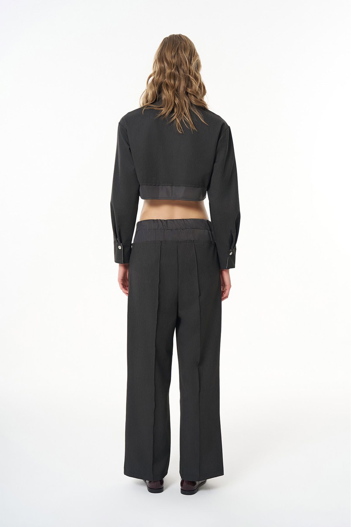 Quzu-Dark Gray Wide Leg - Waist Fabric Match Trousers 5