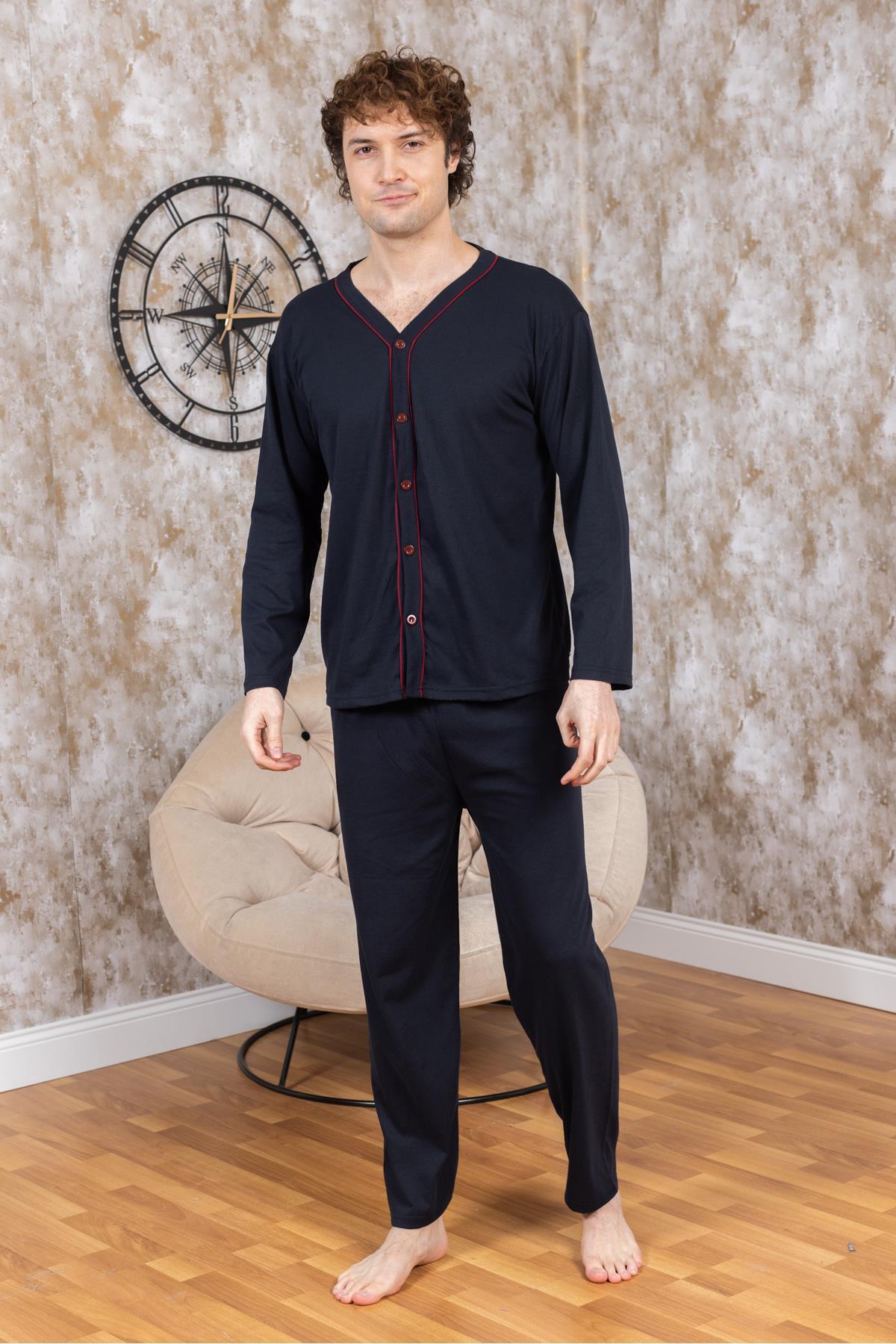 Mutlu City  Erkek Boydan Düğmeli Yüksel Kalite Pamuk Pijama Takımı 16511 - Görsel 3