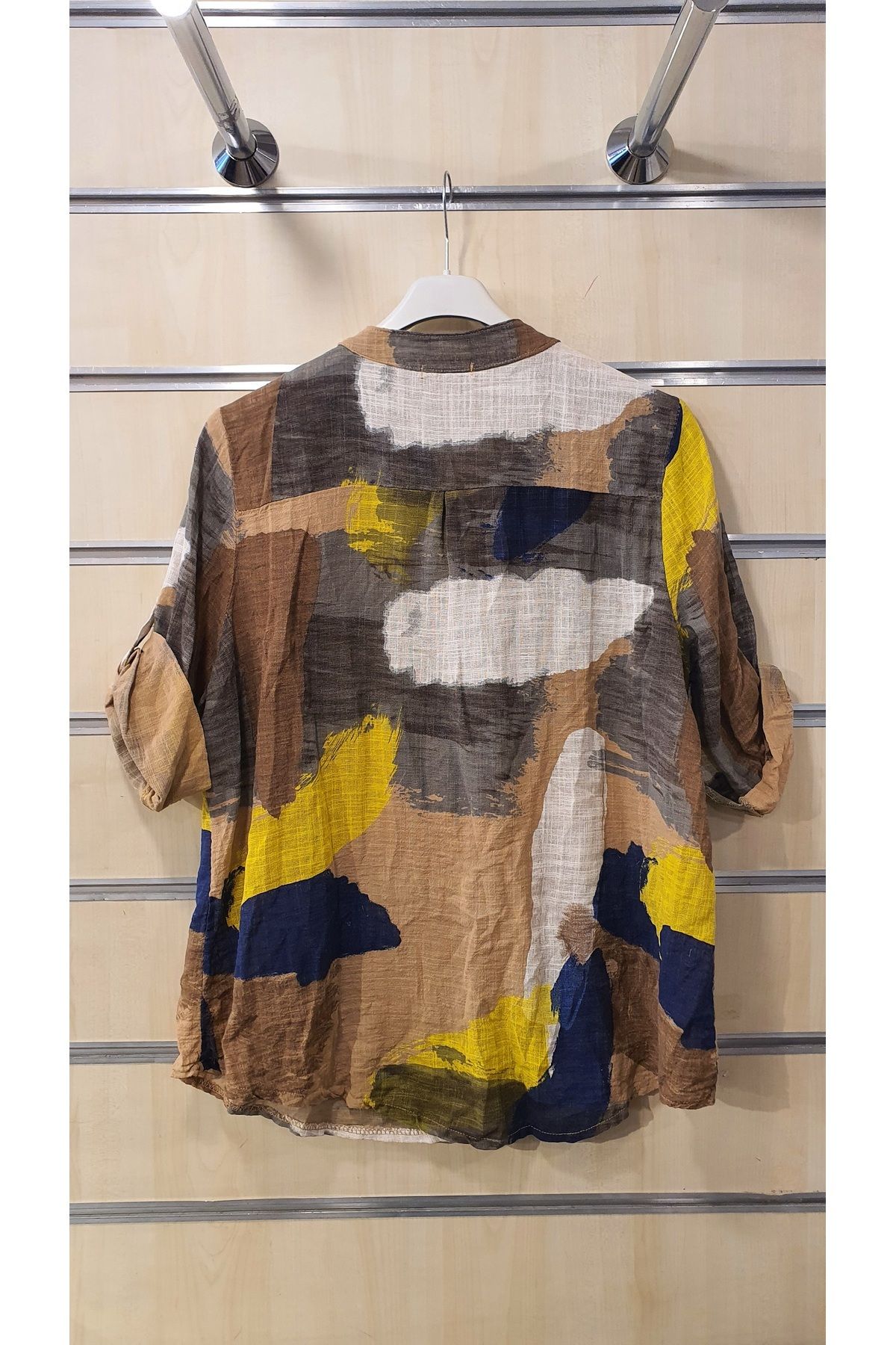 Park Moda-Patchwork Pattern 3 Button Linen Shirt 5