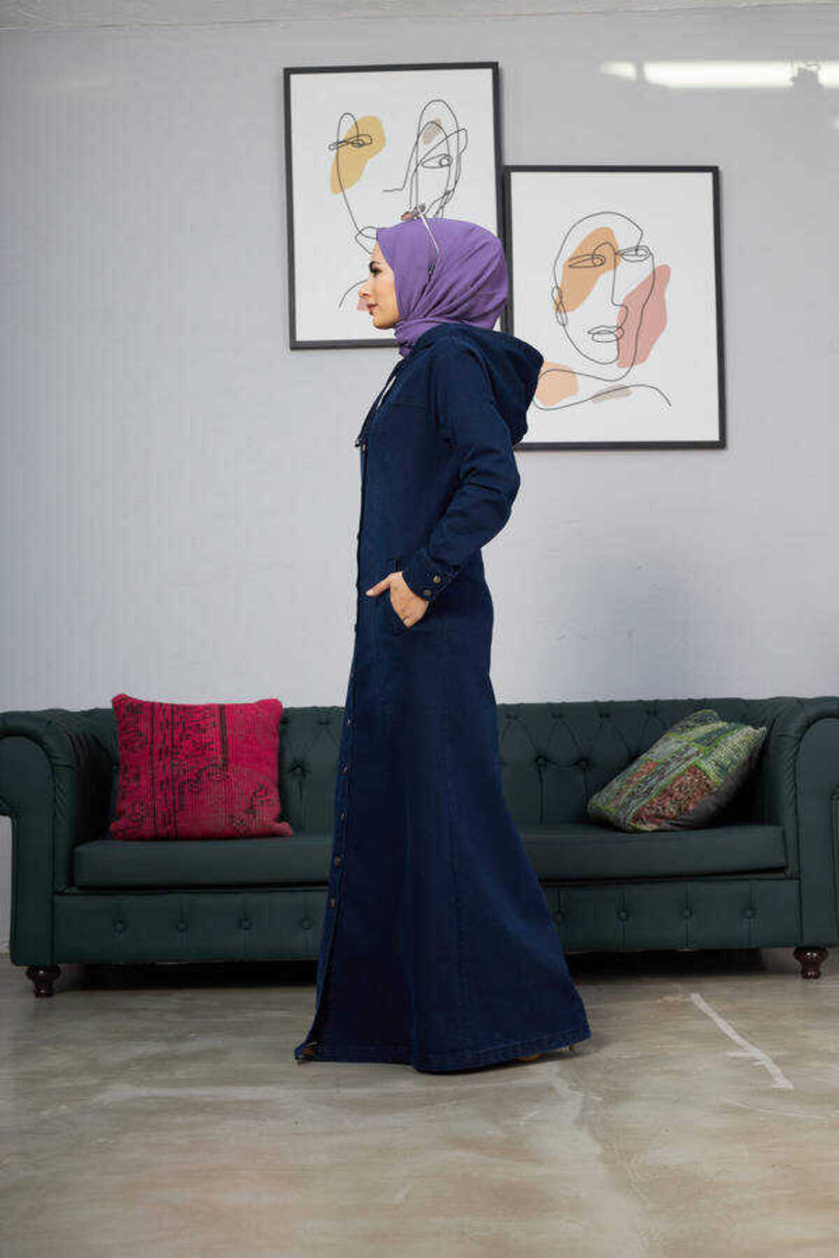 Neways-6509-Denim Hooded Ferace Navy Blue 3