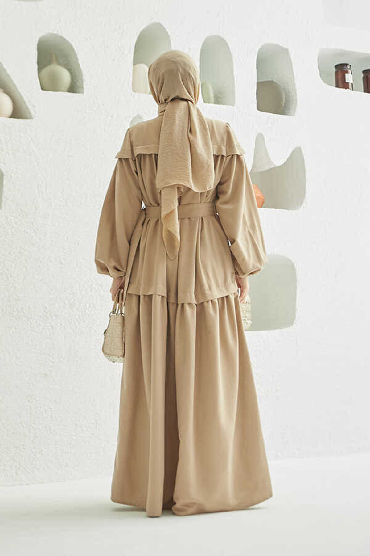 Neways-6605-Carla Gathered Belted Dress Beige 3