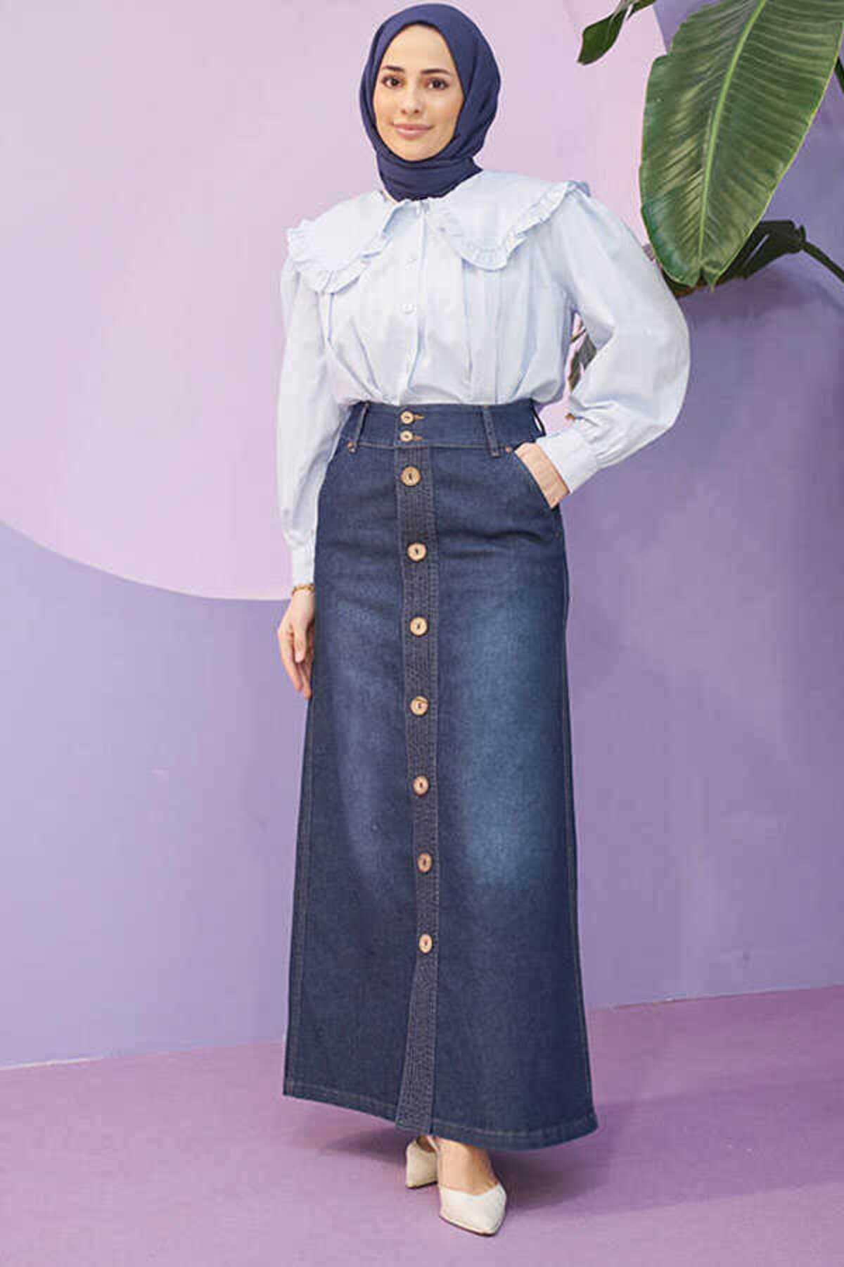 Neways-2287-Denim Stitched Skirt Dark Blue 2