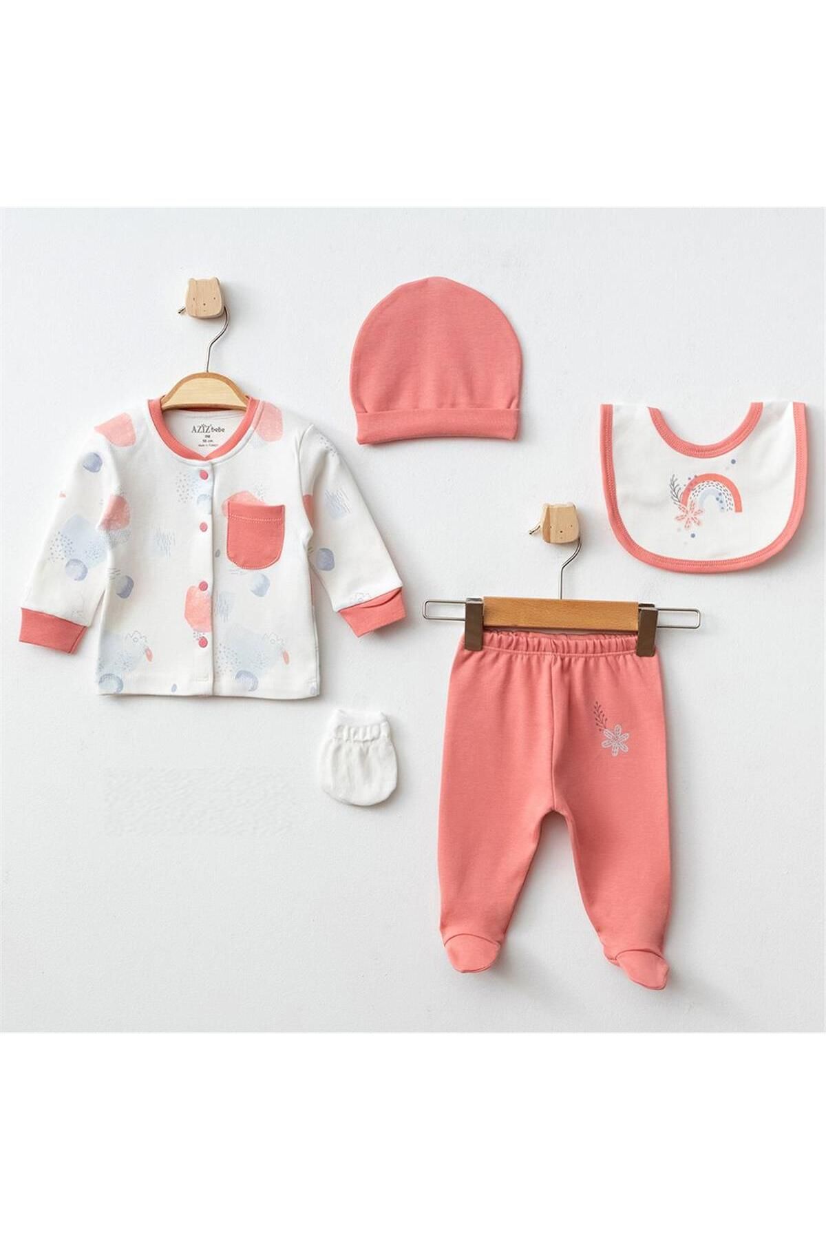 Aziz Bebe-5342 Model Baby Girl Coral 5-Piece Hospital Discharge Set 1