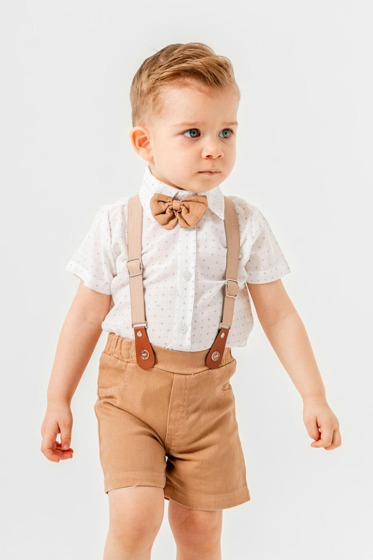 Chicsy Baby Desenli Gömlek Belden Ayarlanabilir Slopetli Kısa Kollu Şortlu 2'li Takım Çocuk ve Bebek Giyim fotoğrafı 3 (önizleme)