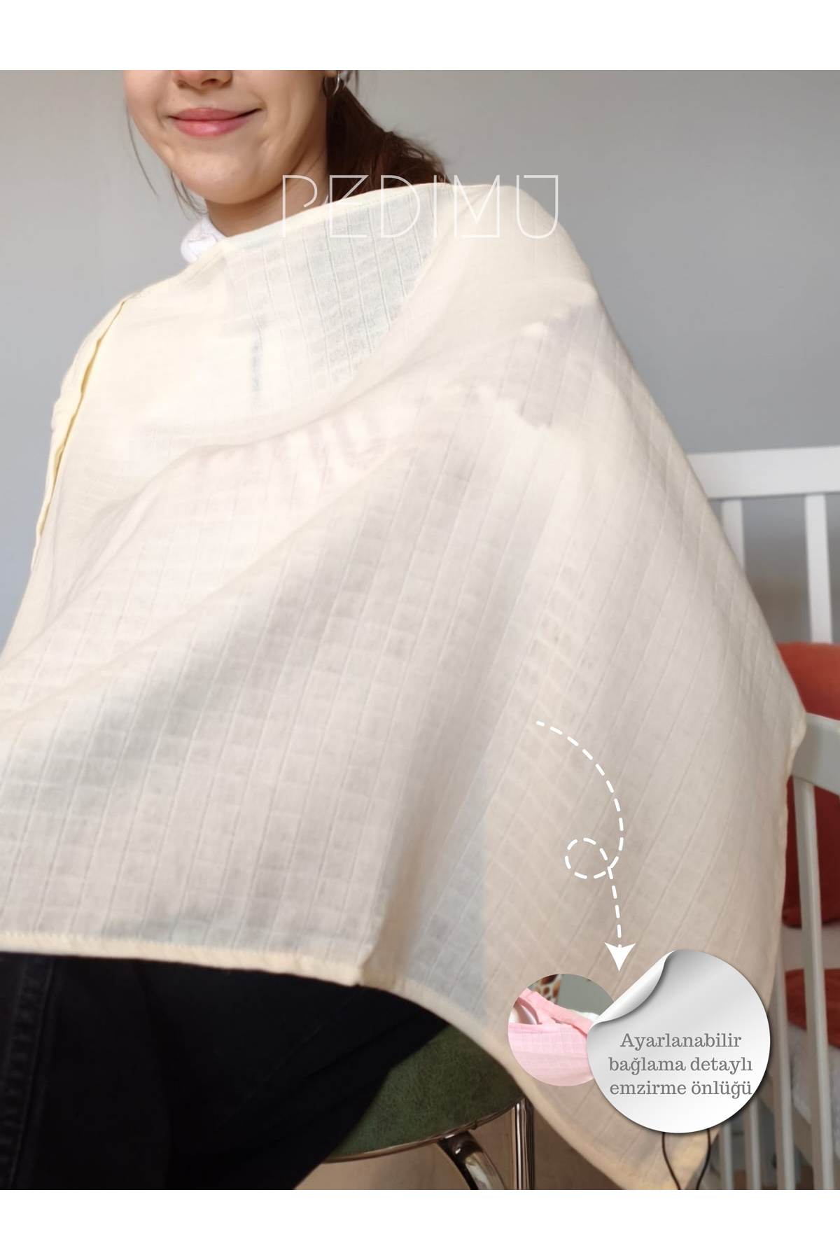 Pedimu Müslin Emzirme Önlüğü 60x100 cm – %100 Pamuk, Nefes Alabilen, Ayarlanabilir, - Soft Renk fotoğrafı 3 (önizleme)