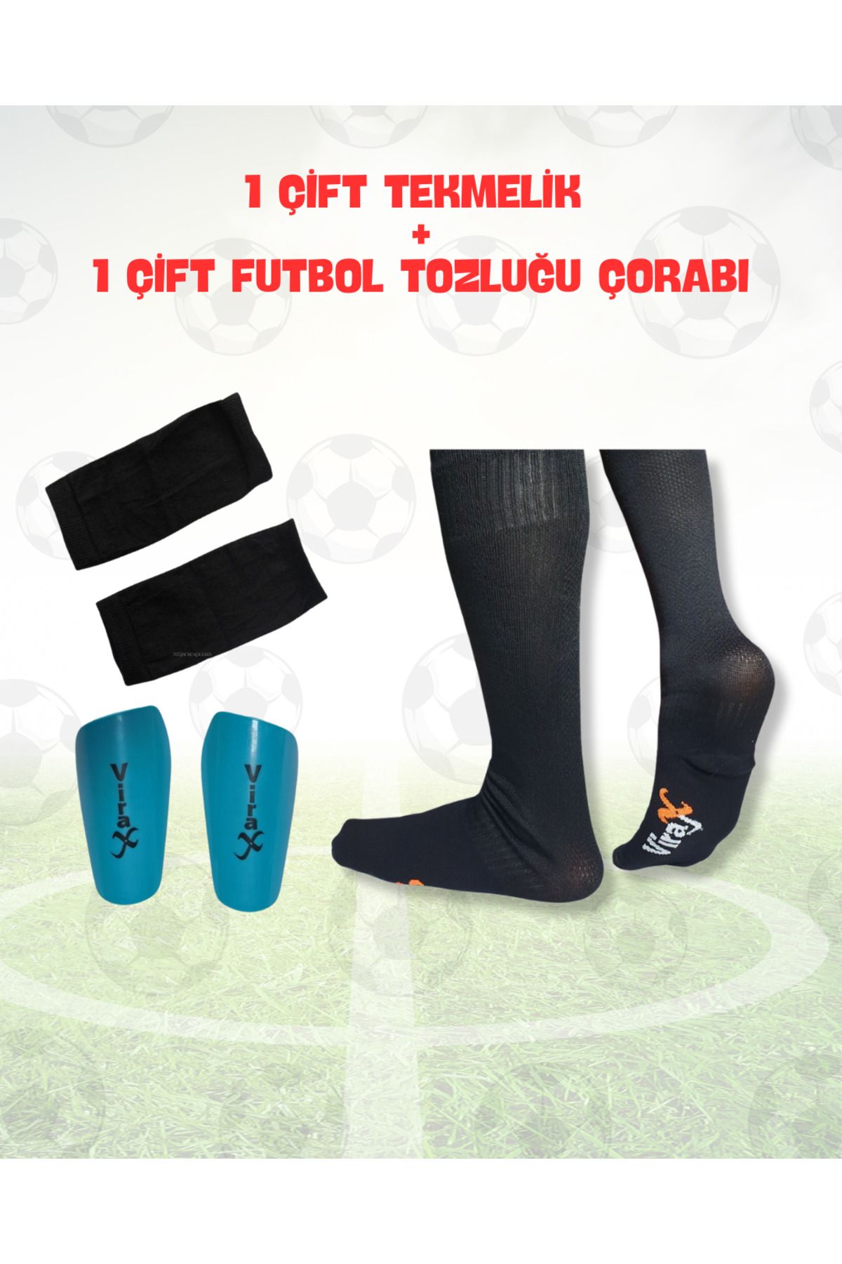 virajx Futbol Uzun Tozluk(Çorap) ve Kaval Koruyucu Tekmelik Antrenman Seti (Siyah)