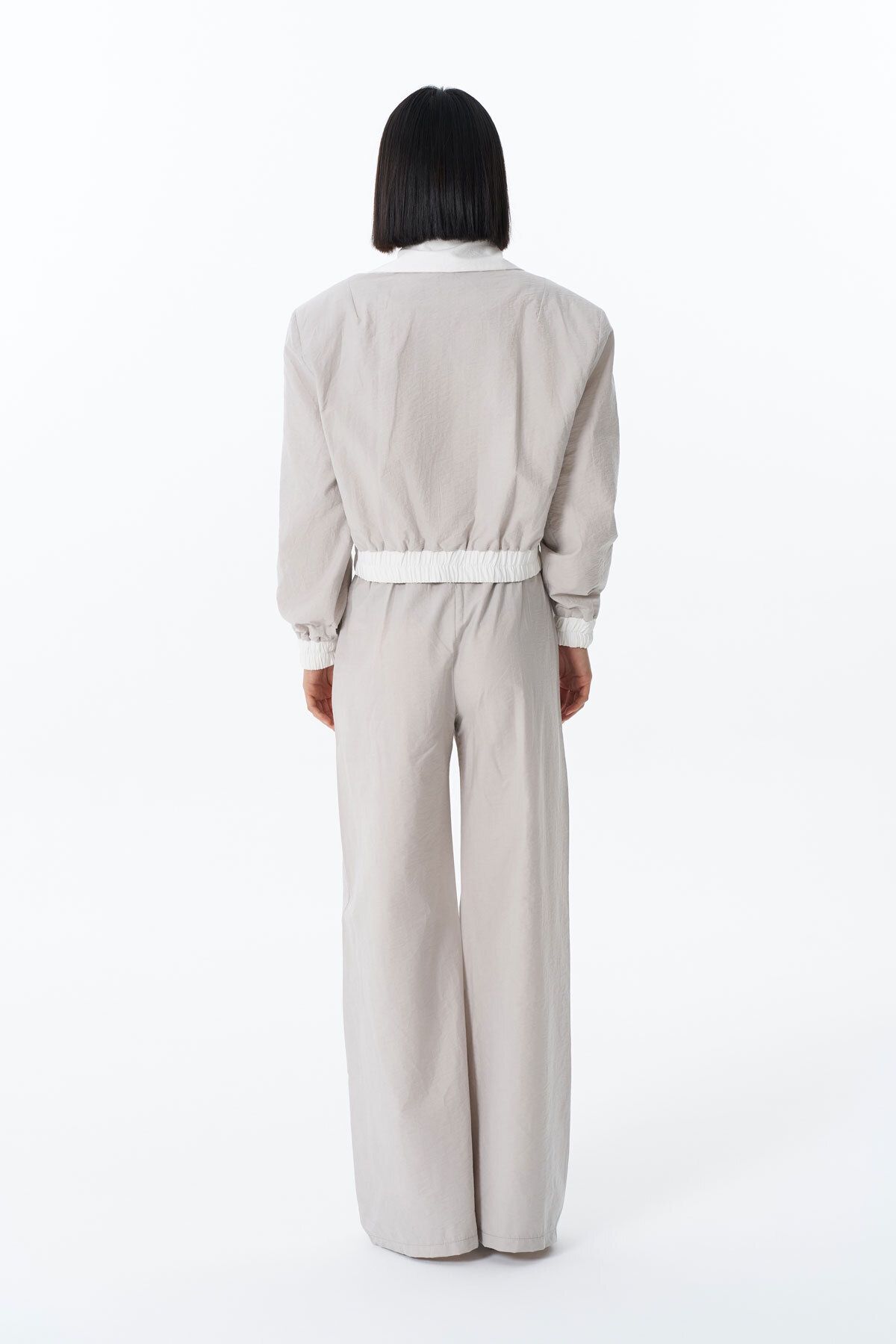 Quzu-Gray Bomber Jacket - Color Block and Elastic Waist 5