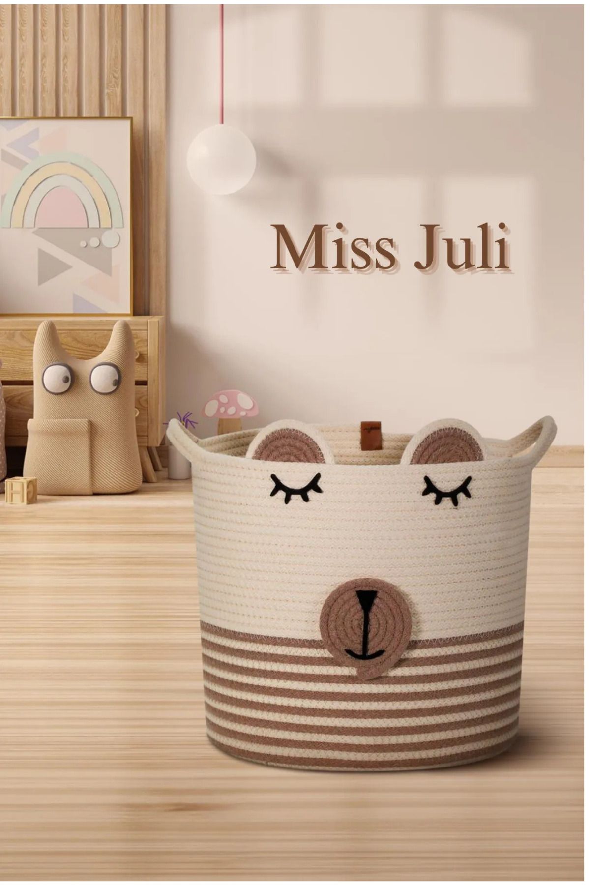 MISS JULİ-Multipurpose Jute Panda Figured Laundry, Toy Basket, Organizer 23 cm 1