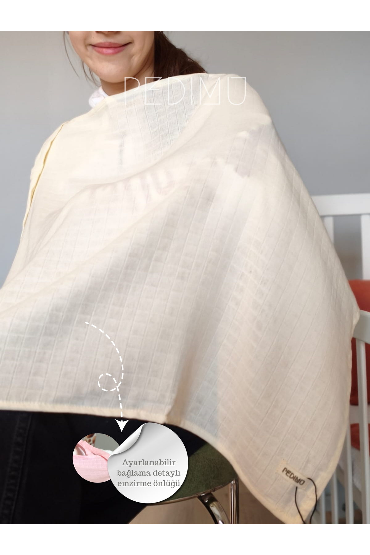 Pedimu Müslin Emzirme Önlüğü 60x100 cm – %100 Pamuk, Nefes Alabilen, Ayarlanabilir, - Soft Renk fotoğrafı 4 (önizleme)