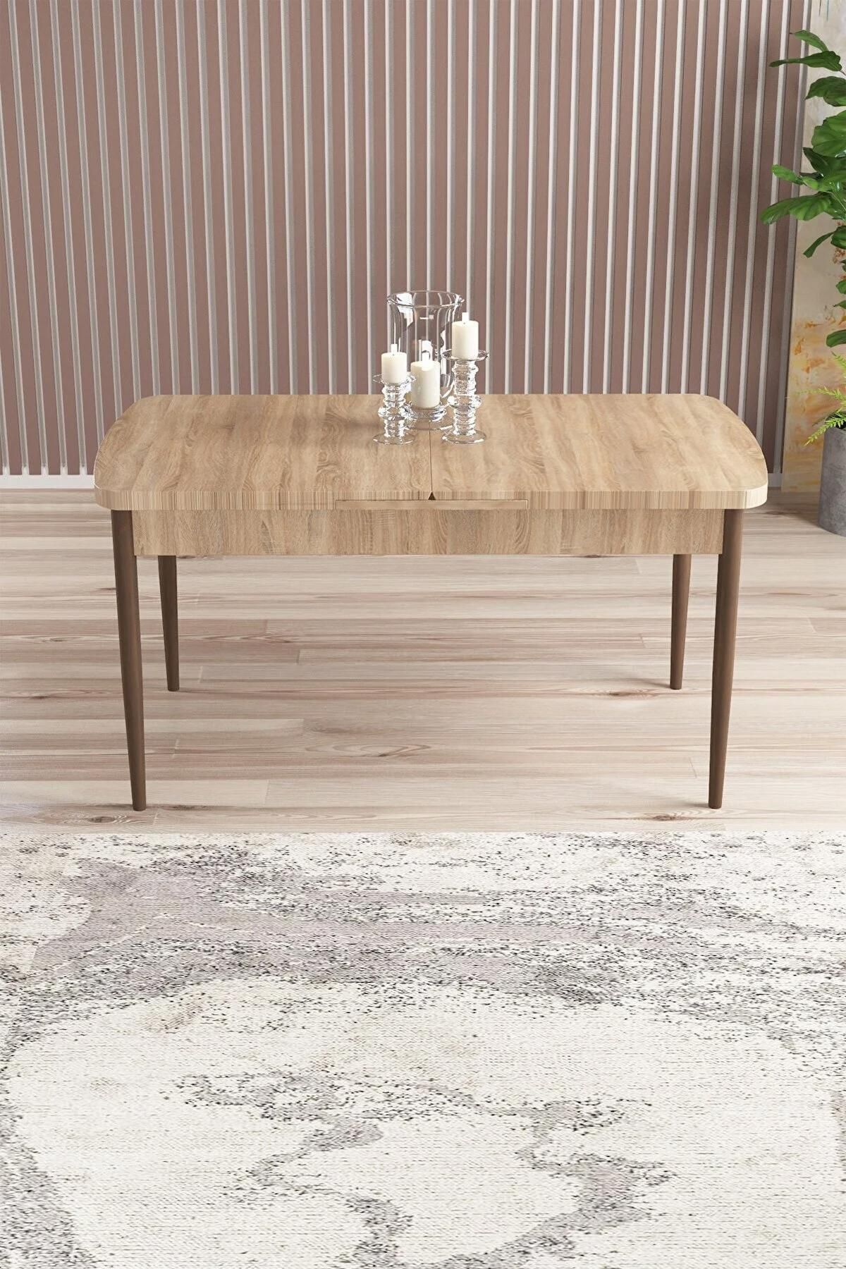 Liora Serisi Meşe 70x114 Açılabilir Mdf Mutfak Masası Takımı 4 Adet Lacivert Sandalye-2