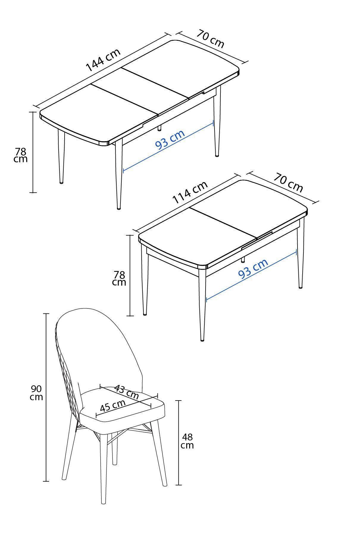 Liora Serisi Siyah Mermer 70x114 Açılabilir Mdf Mutfak Masası Takımı 4 Adet Lacivert Sandalye-4