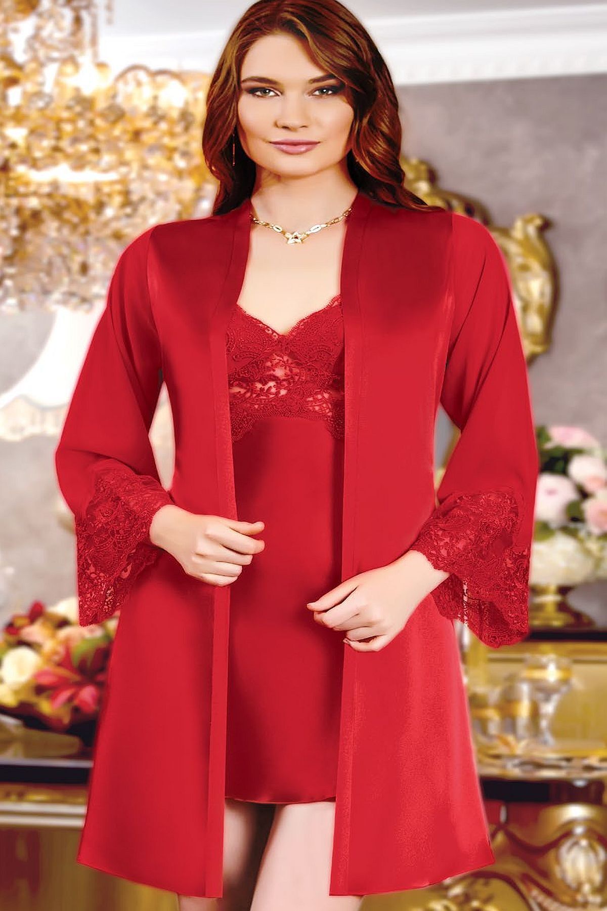 Jeremi 220 Çeyizlik Saten 6'lı Set-kırmızı