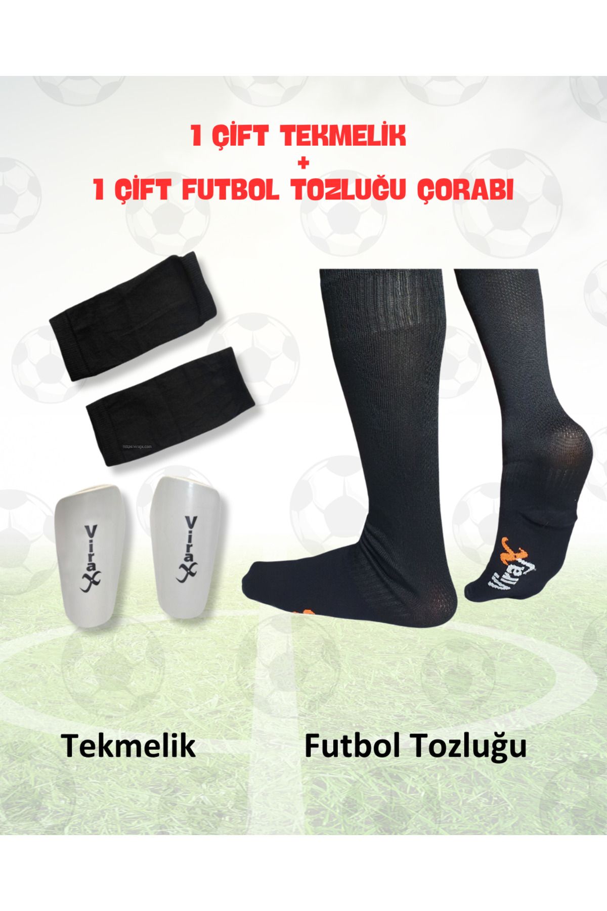 virajx Futbol Uzun Tozluk(Çorap) ve Kaval Koruyucu Tekmelik Antrenman Seti (Siyah)