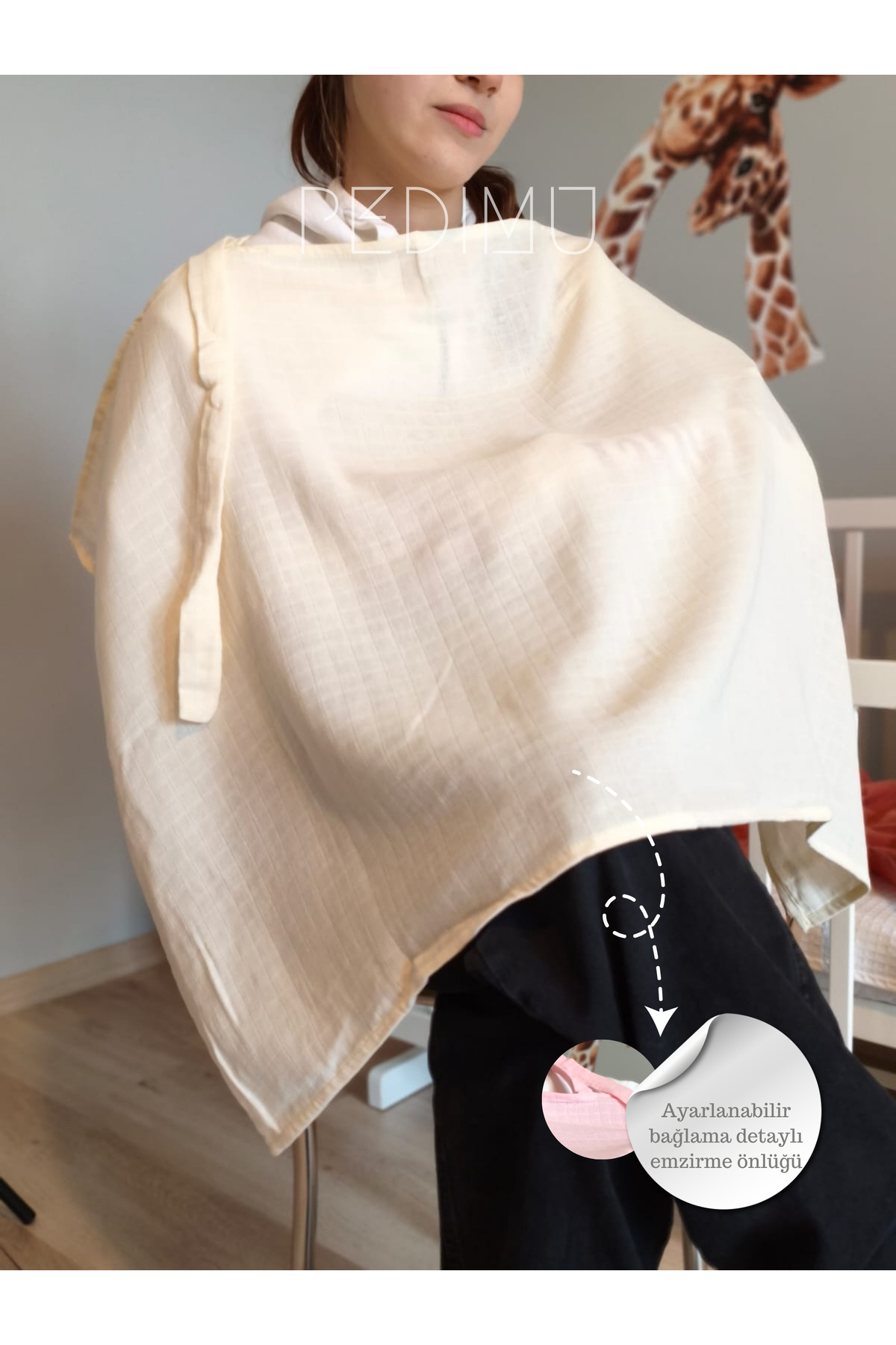 Pedimu Müslin Emzirme Önlüğü 60x100 cm – %100 Pamuk, Nefes Alabilen, Ayarlanabilir, - Soft Renk fotoğrafı 2 (önizleme)
