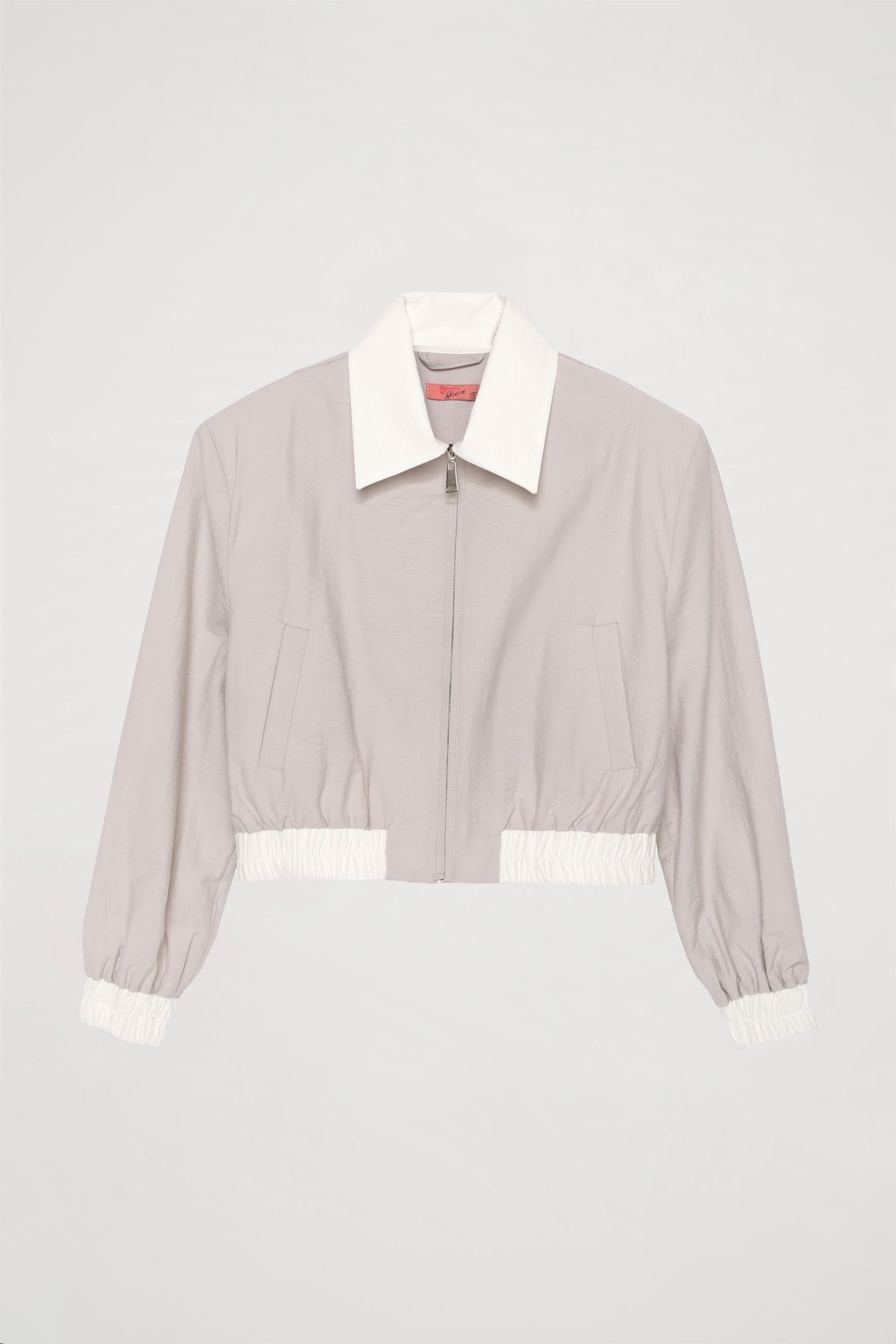 Quzu-Gray Bomber Jacket - Color Block and Elastic Waist 2