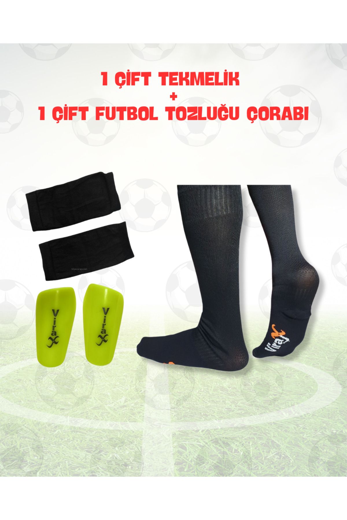 virajx Futbol Uzun Tozluk(Çorap) ve Kaval Koruyucu Tekmelik Antrenman Seti (Siyah)
