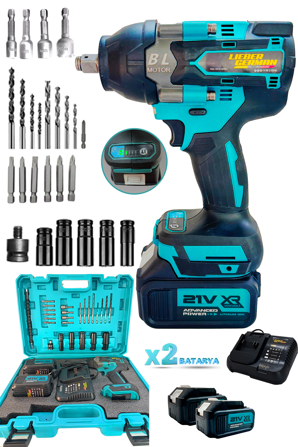 Technology 1100nm Brushless Motor 10 Battery 21 Volt 3Ah 30 Piece Set Wheel Nut Removal Tightening Machine