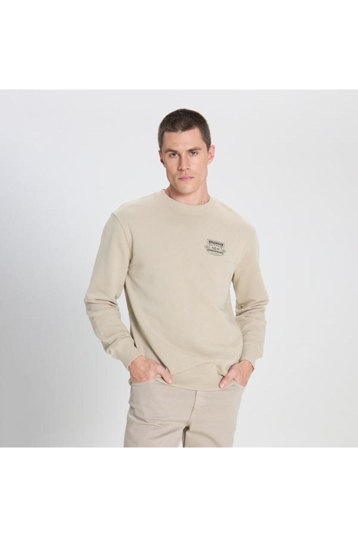 WRANGLER-Steinfarbenes Sweatshirt mit normaler Passform und Rundhalsausschnitt 5
