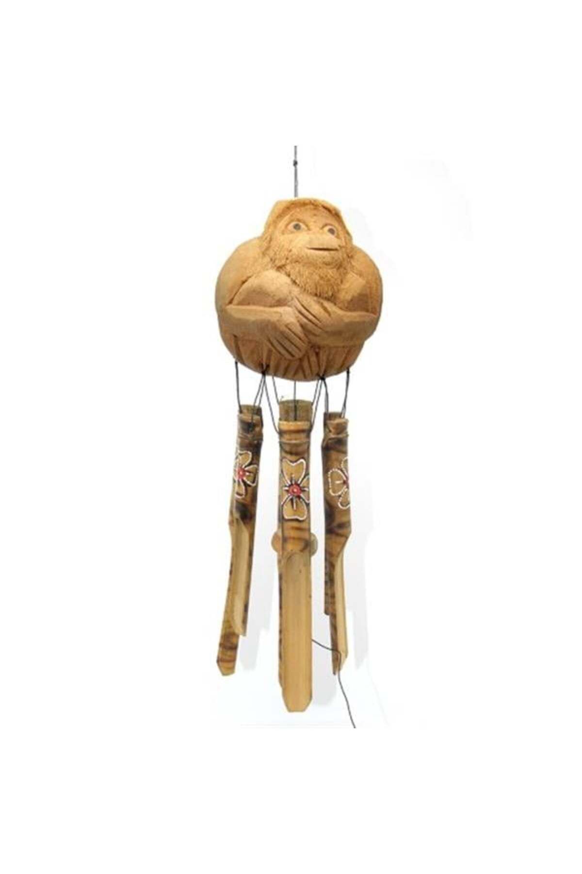 Mu Art Ahşap Maymunlu Bambu Rüzgar Çanı